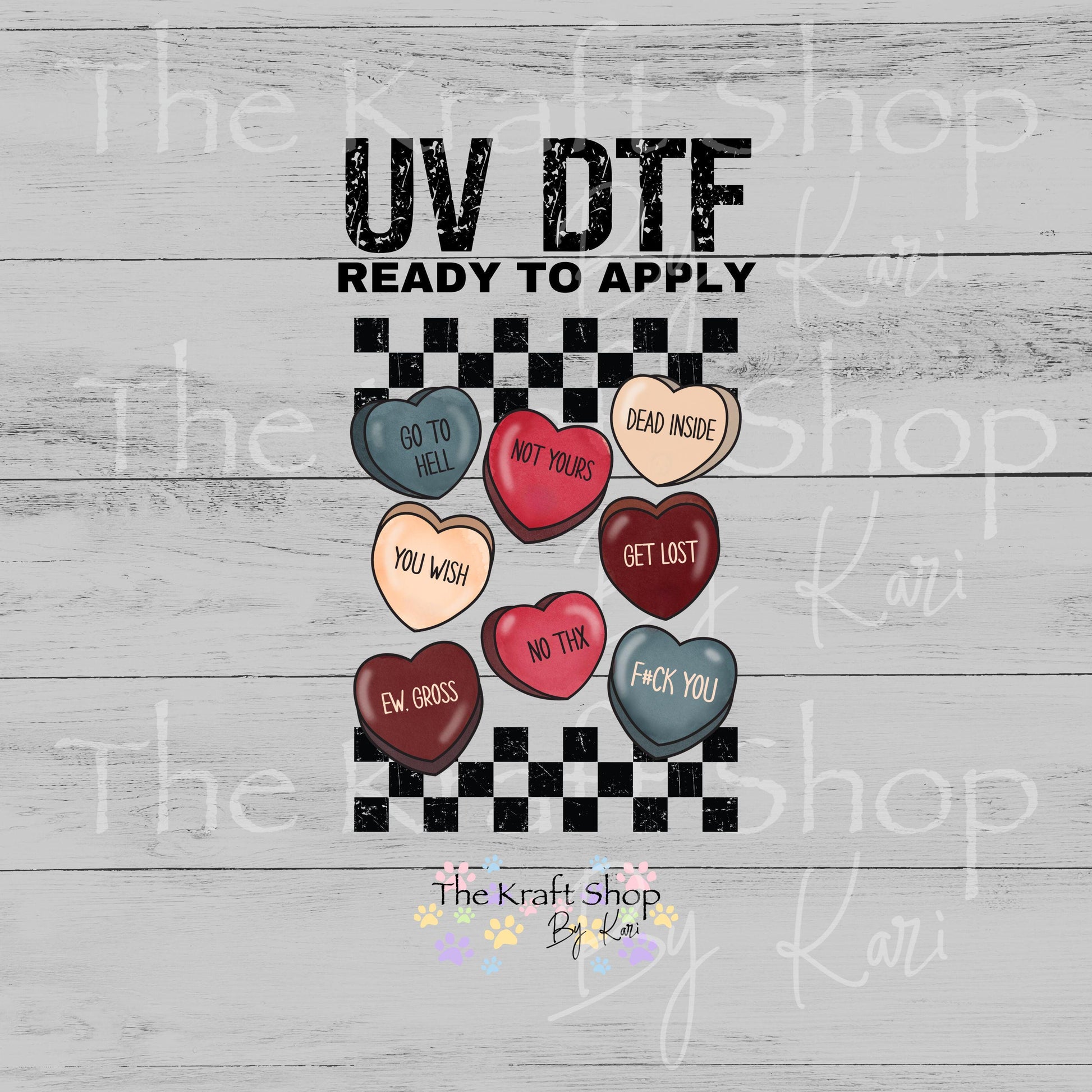 UV DTF Sticker print Rude hearts checkered Anti Valentines Valentine's Day decal #7591