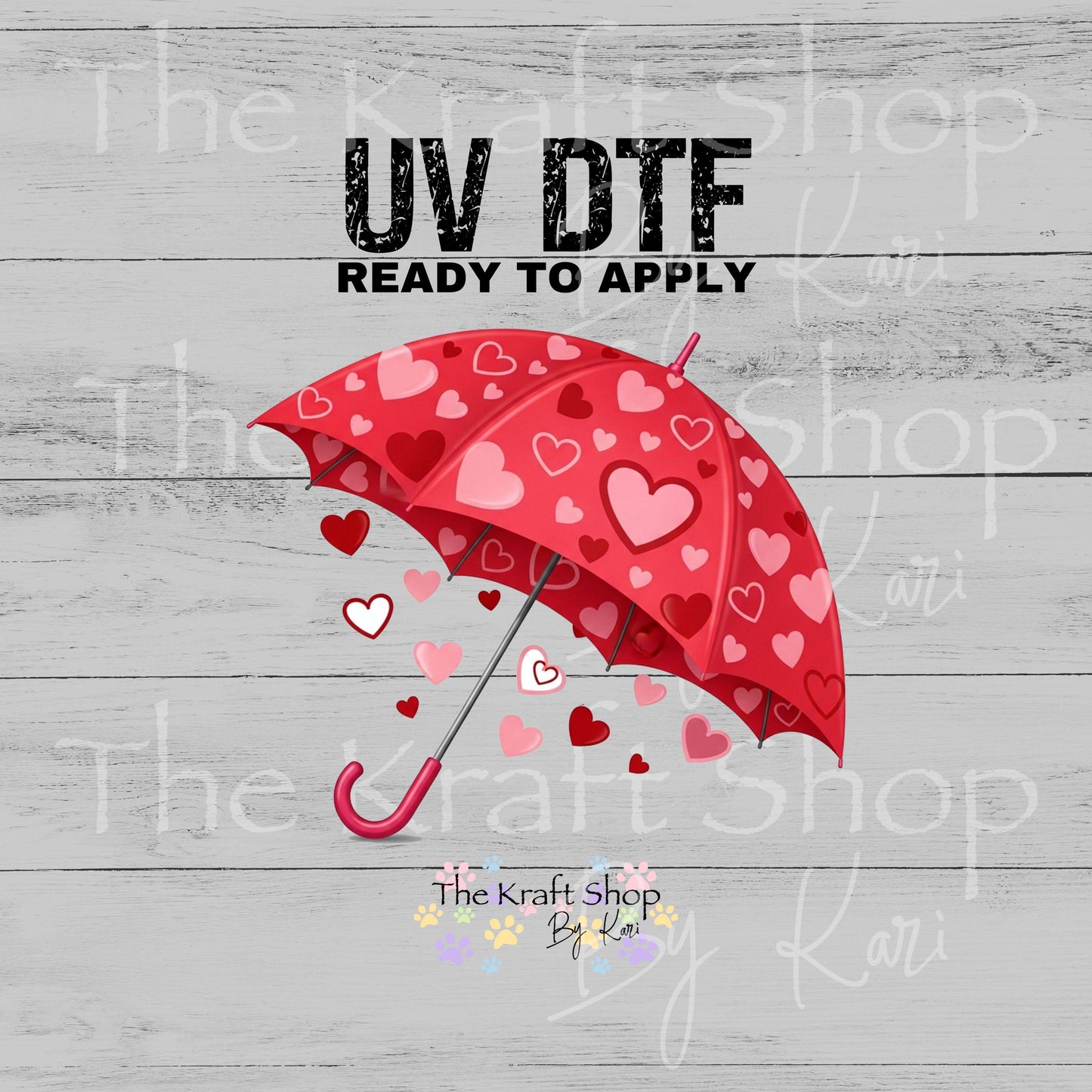 UV DTF Sticker print Valentine umbrella with hearts Valentine's Day decal #7595