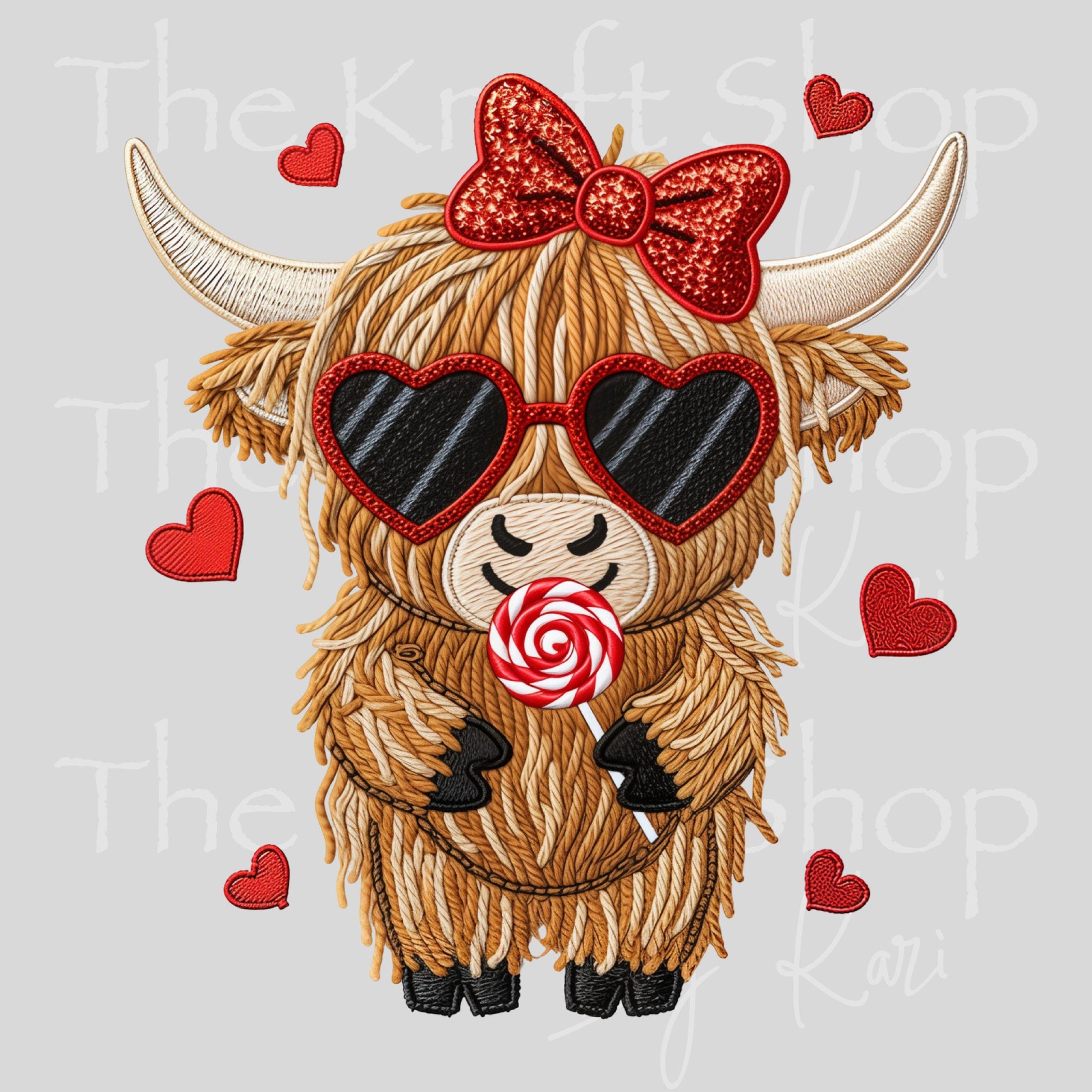 UV DTF Sticker print Lollipop highland cow Yarn crochet Valentine's Day decal #7597