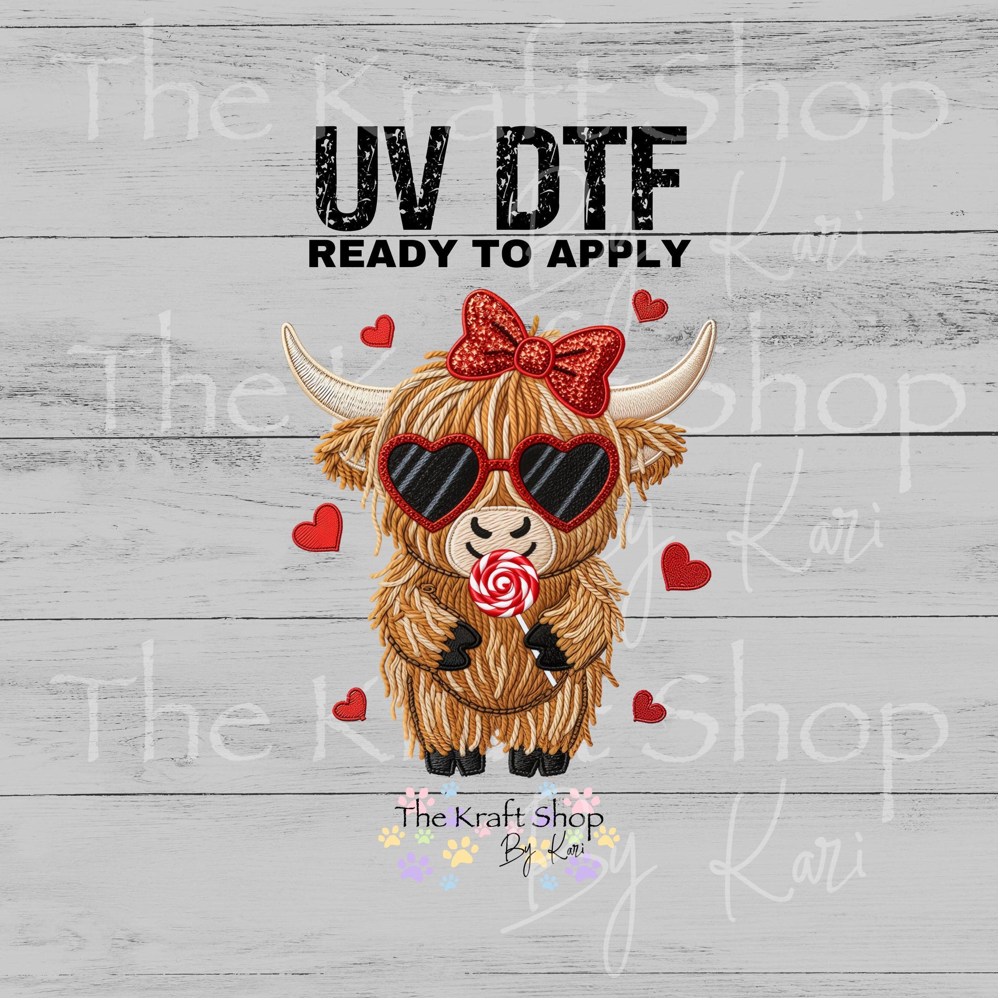 UV DTF Sticker print Lollipop highland cow Yarn crochet Valentine's Day decal #7597