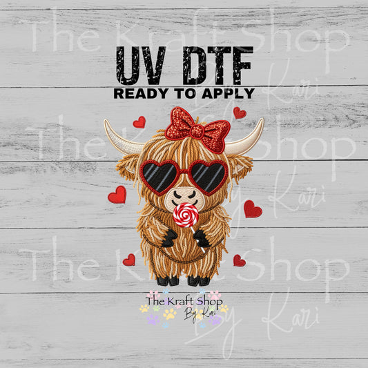 UV DTF Sticker print Lollipop highland cow Yarn crochet Valentine's Day decal #7597