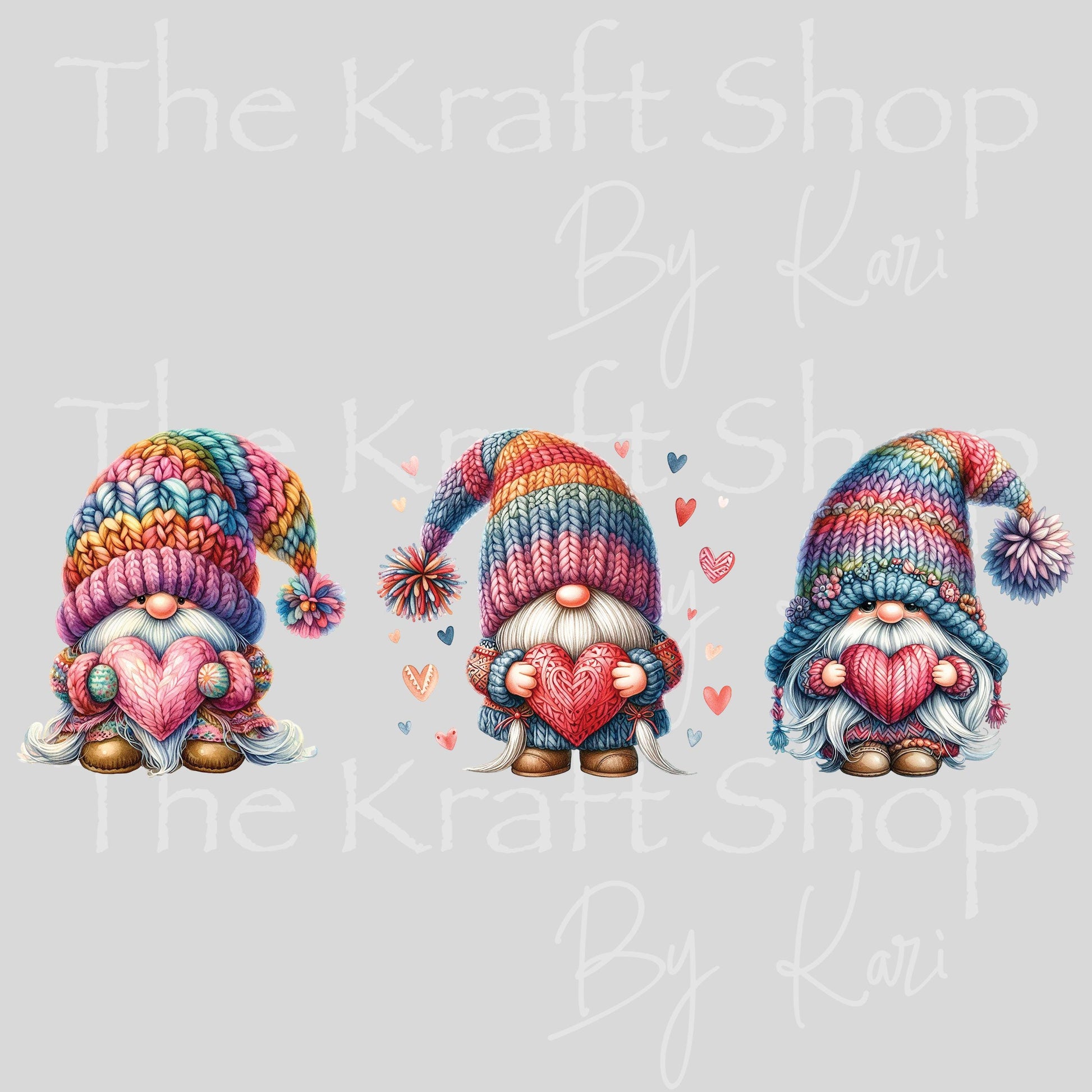 UV DTF Sticker prints. Pastel knit hat Valentines Gnomes decals 3 pk, permanent sticker.#7602