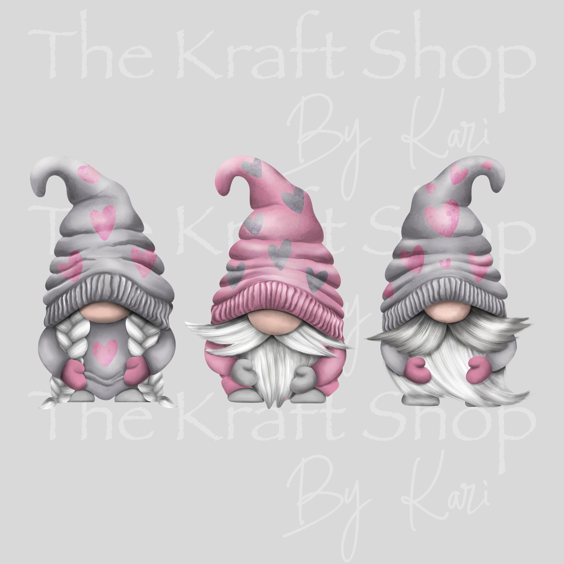 UV DTF Sticker prints. Grey pink black Gnomes Valentines decals 3 pk, permanent sticker.#7604