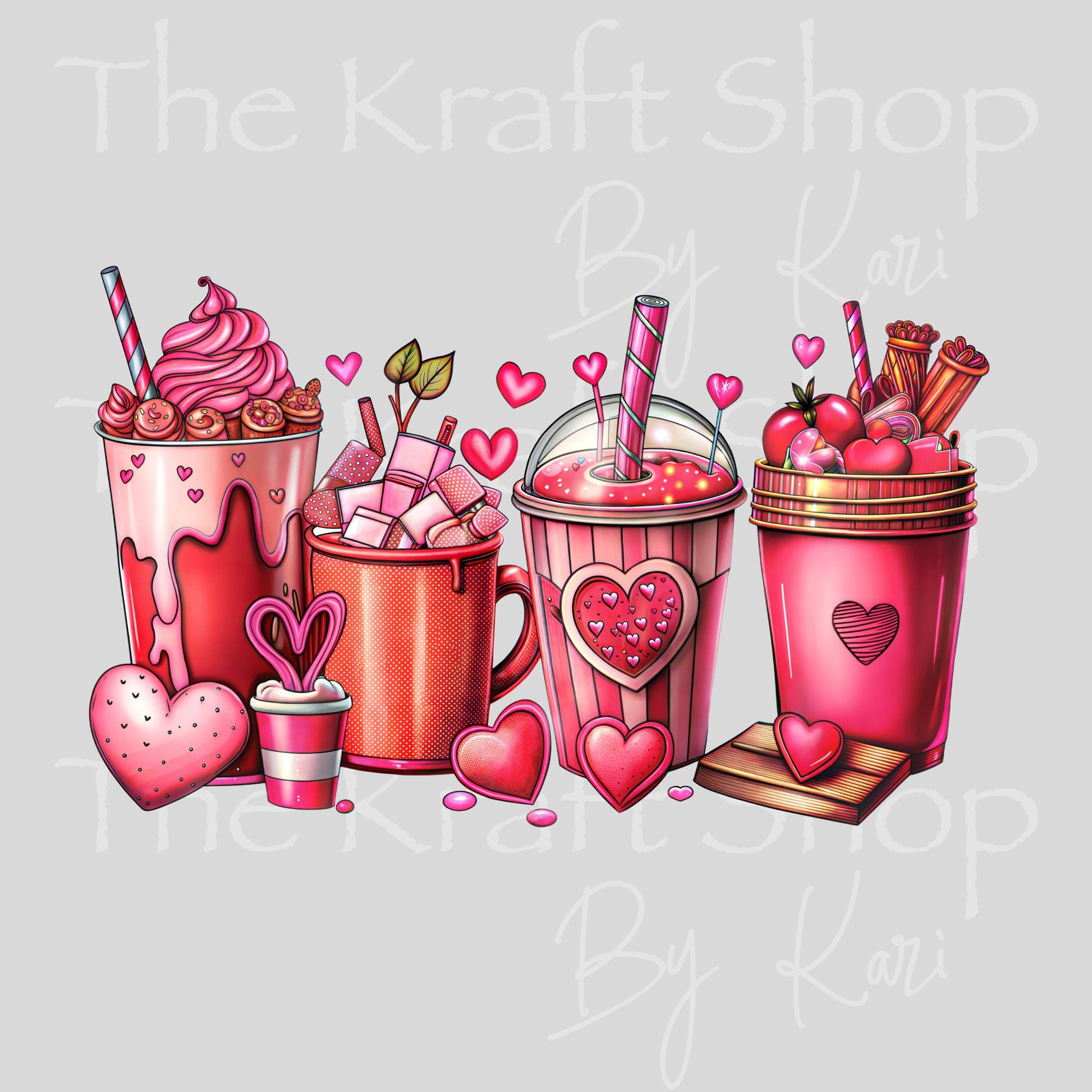 UV DTF Sticker print. Valentine's Day coffee drinks wrap decal. #7609