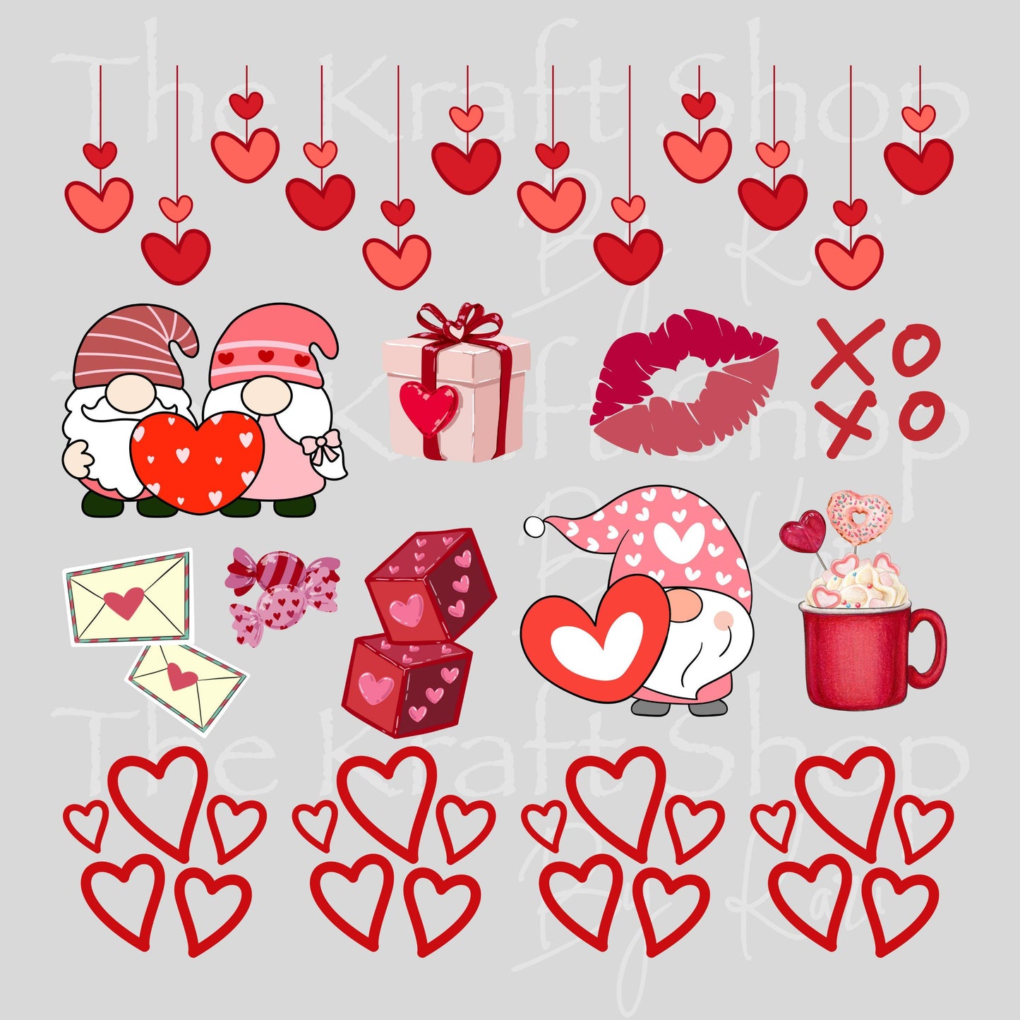 UV DTF Sticker print Valentine gnome Valentine's Day mixed media bundle of decals Element sheet 10x10 decal #7611