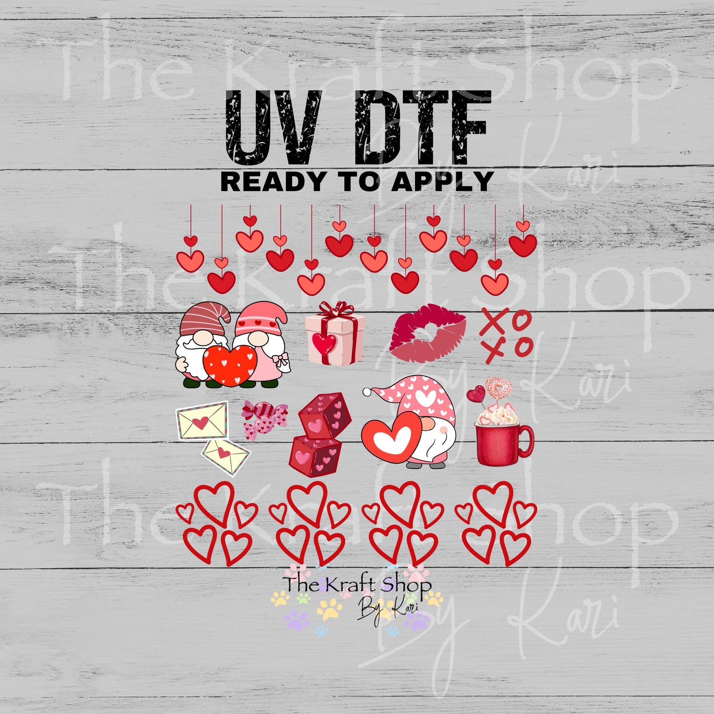 UV DTF Sticker print Valentine gnome Valentine's Day mixed media bundle of decals Element sheet 10x10 decal #7611