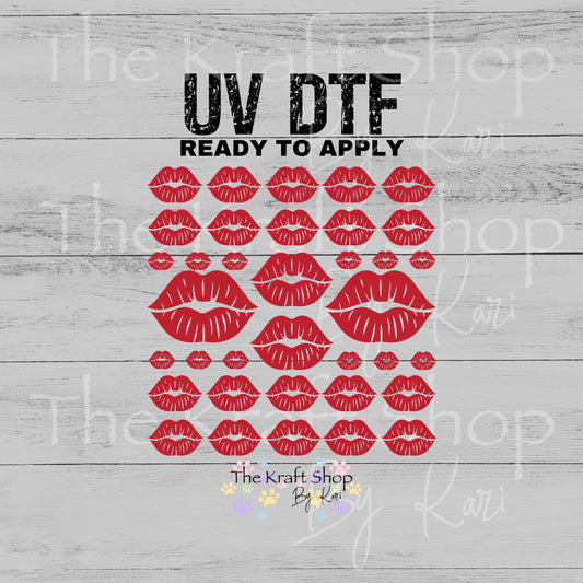 UV DTF Sticker print Red lips Valentine's Day mixed media Element sheet 8x8 decal #7612