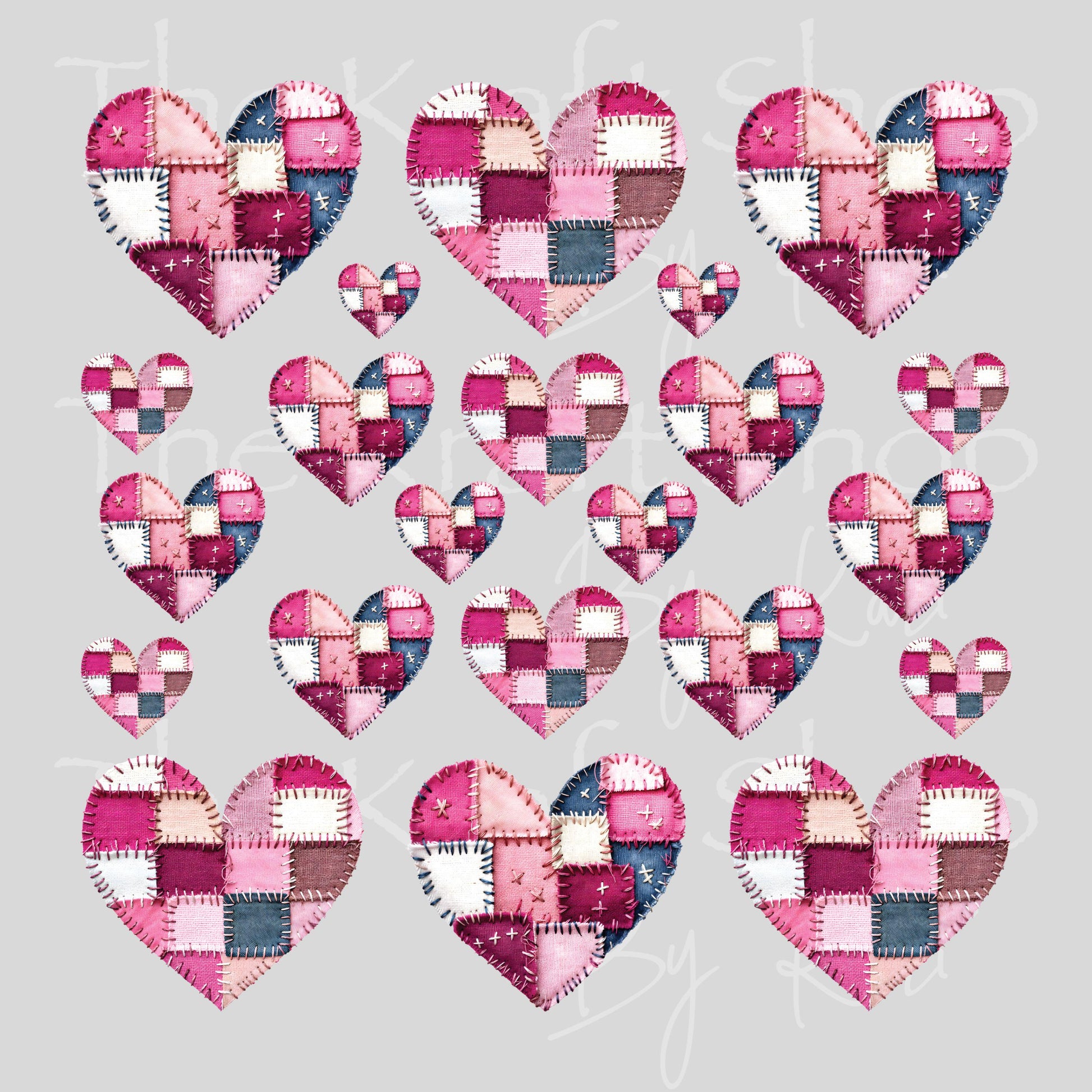 UV DTF Sticker print Patchwork heart Valentine's Day mixed media Element sheet 9x9 decal #7613