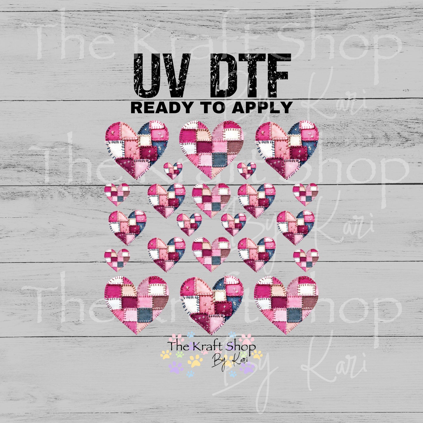 UV DTF Sticker print Patchwork heart Valentine's Day mixed media Element sheet 9x9 decal #7613