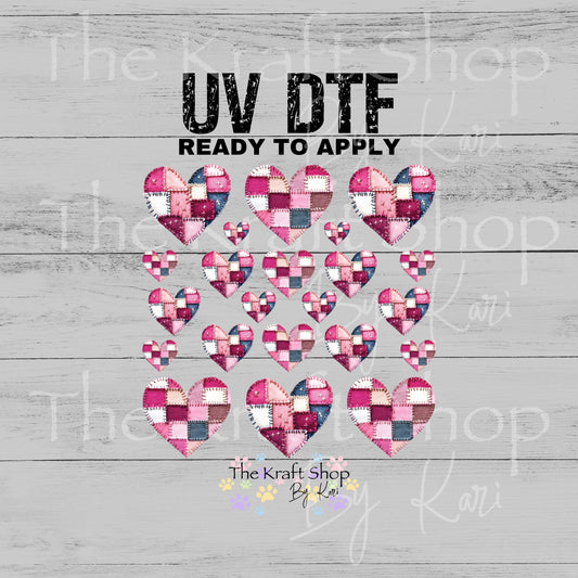 UV DTF Sticker print Patchwork heart Valentine's Day mixed media Element sheet 9x9 decal #7613