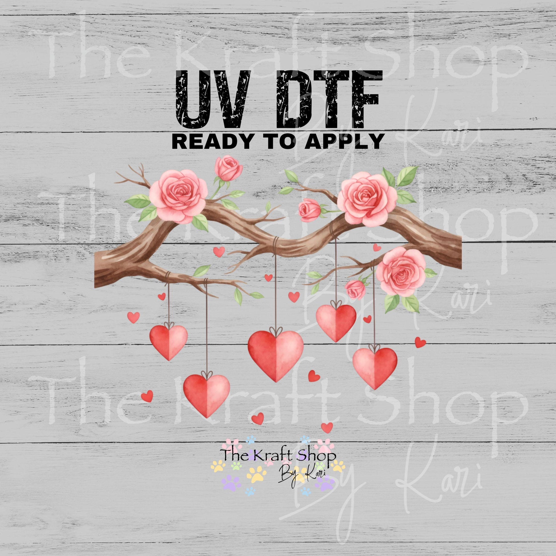 UV DTF Sticker print Valentine Heart Branch Valentine's Day decal #7616