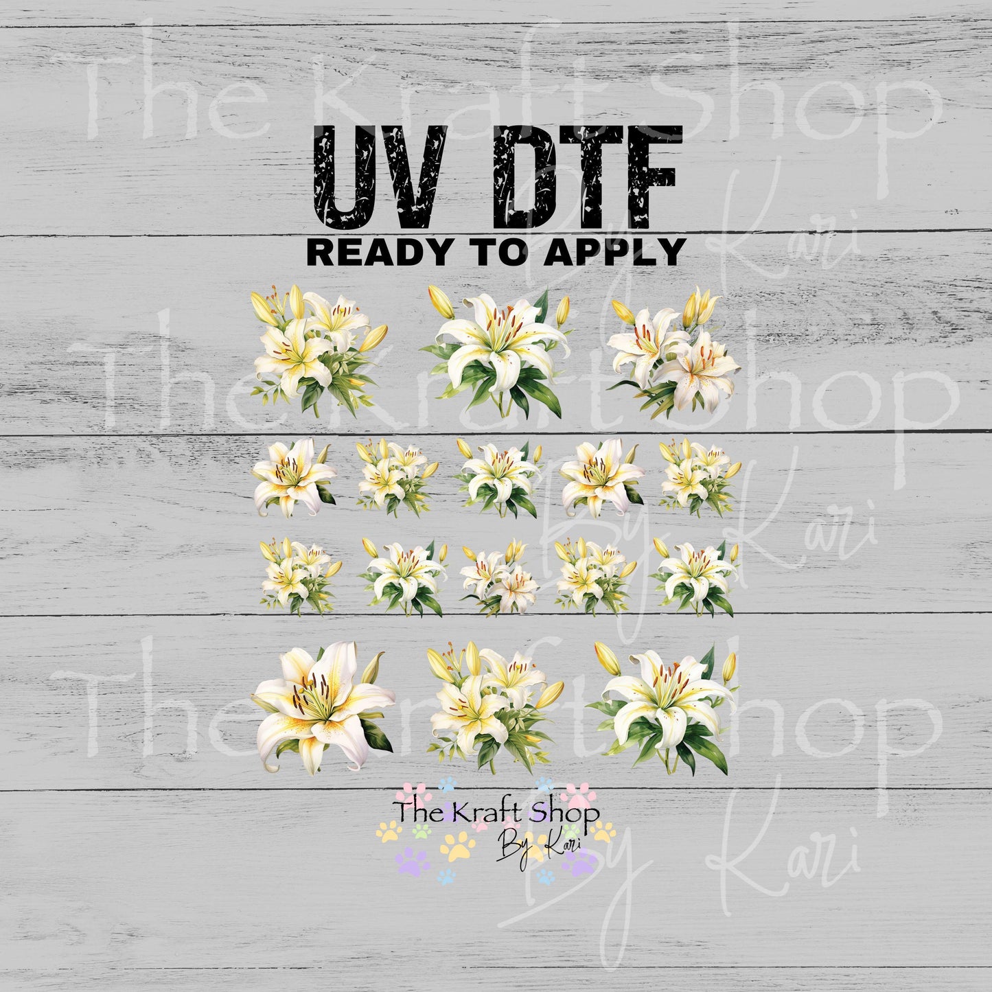 UV DTF Sticker print Yellow Lily Element sheet Mixed Media decal #10358