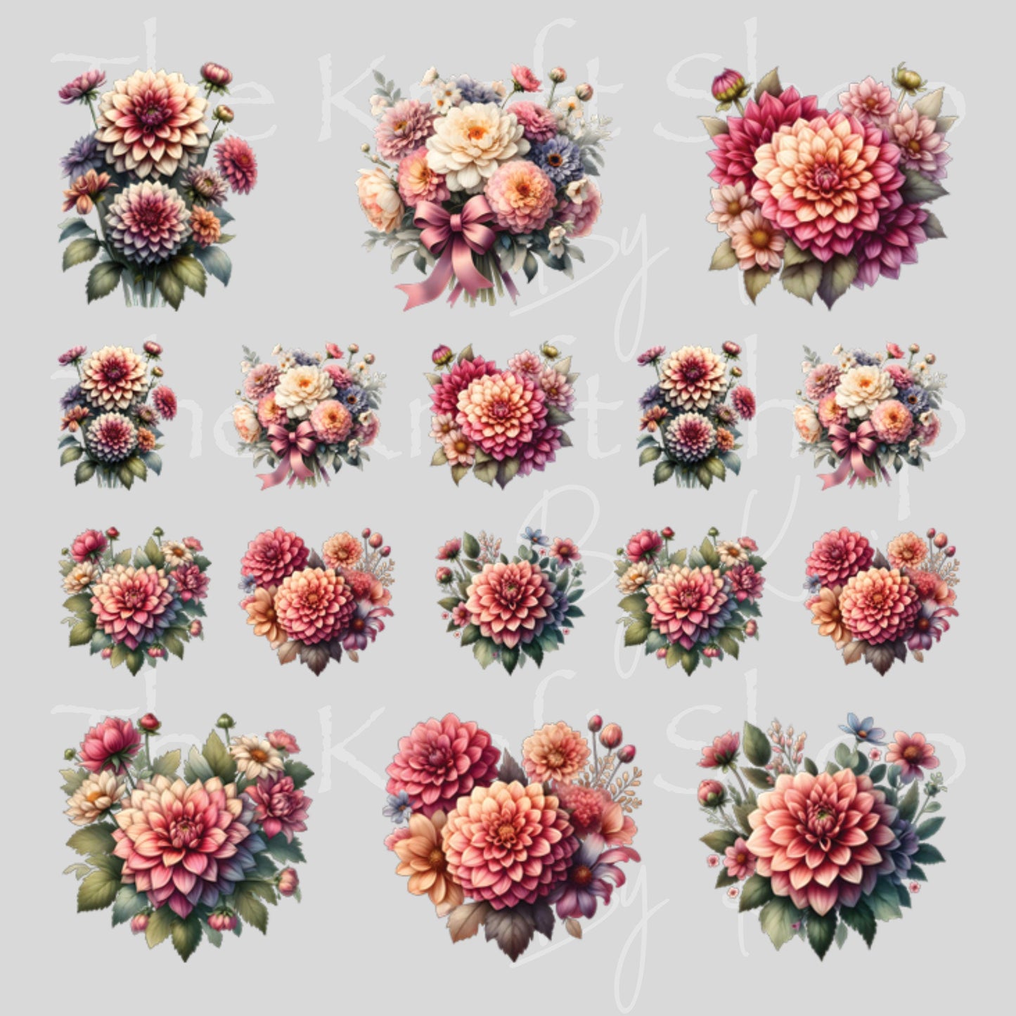 UV DTF Sticker print Dahlia Element sheet Mixed Media decal #10358