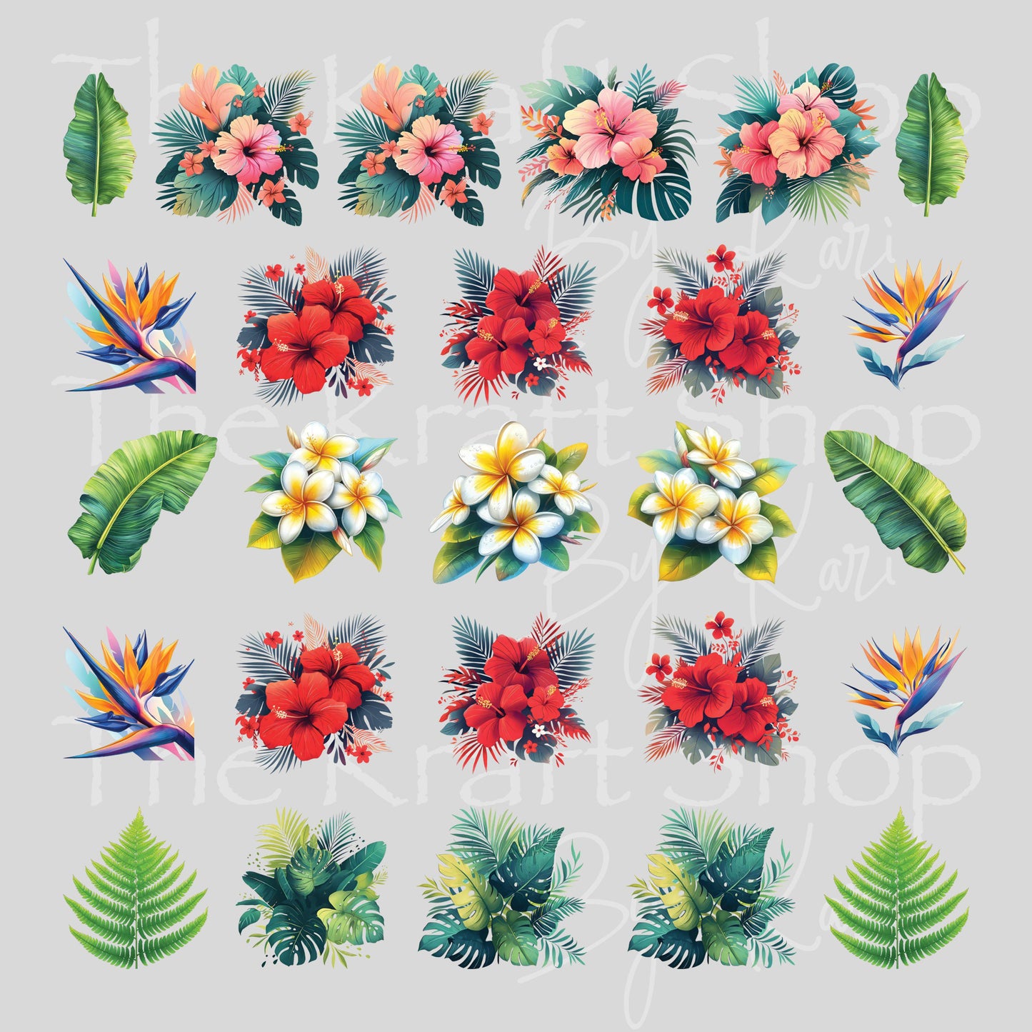UV DTF Sticker print Tropical Flower mixed media bundle of decals Element sheet 10x10 decal #10365