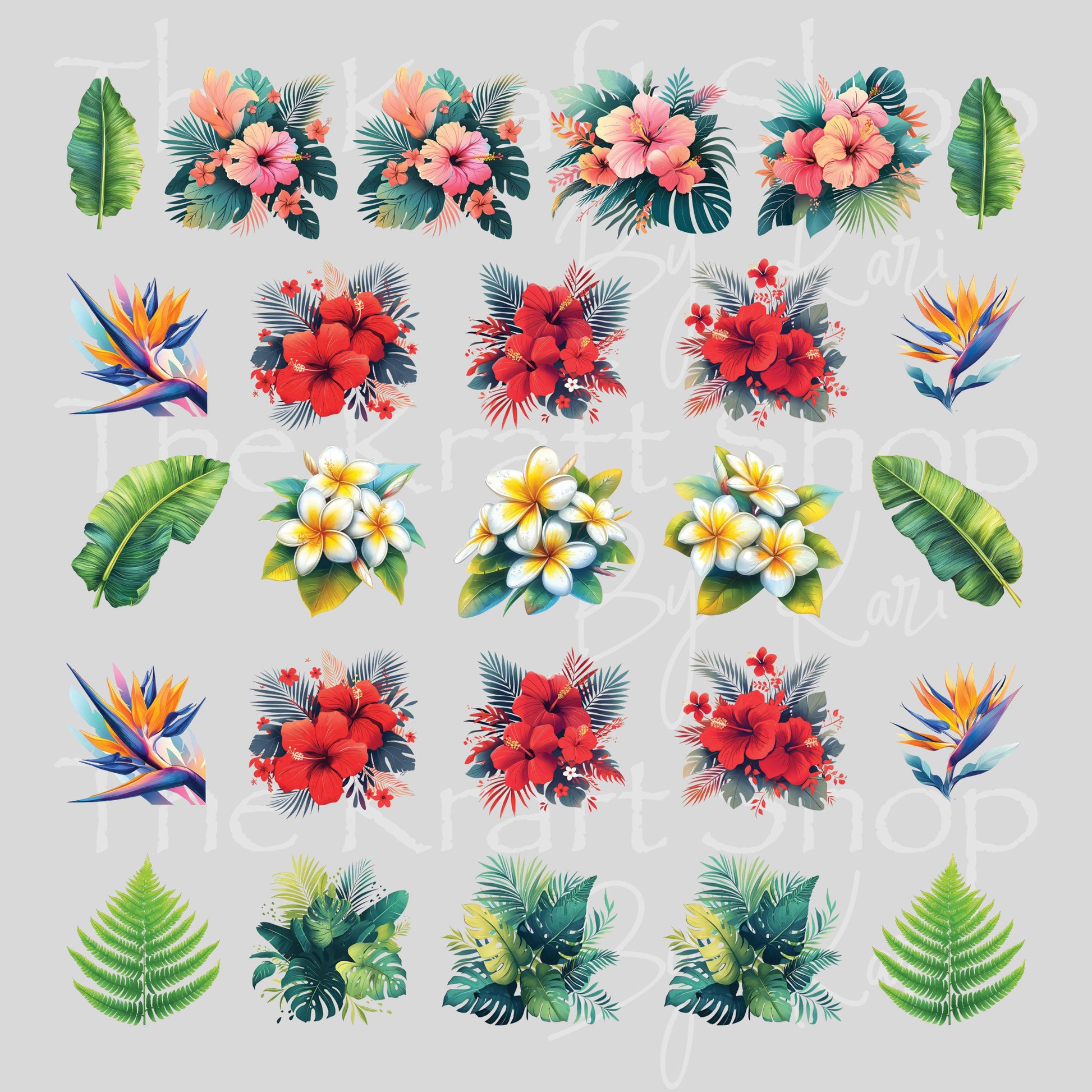 UV DTF Sticker print Tropical Flower mixed media bundle of decals Element sheet 10x10 decal #10365