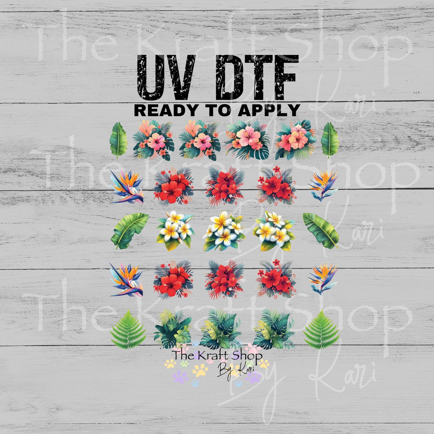 UV DTF Sticker print Tropical Flower mixed media bundle of decals Element sheet 10x10 decal #10365
