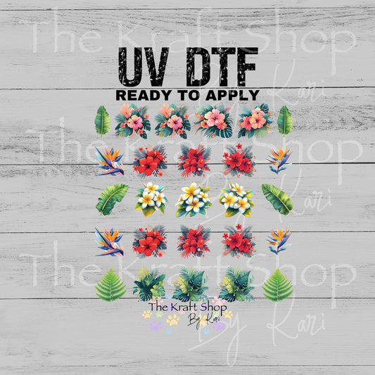 UV DTF Sticker print Tropical Flower mixed media bundle of decals Element sheet 10x10 decal #10365