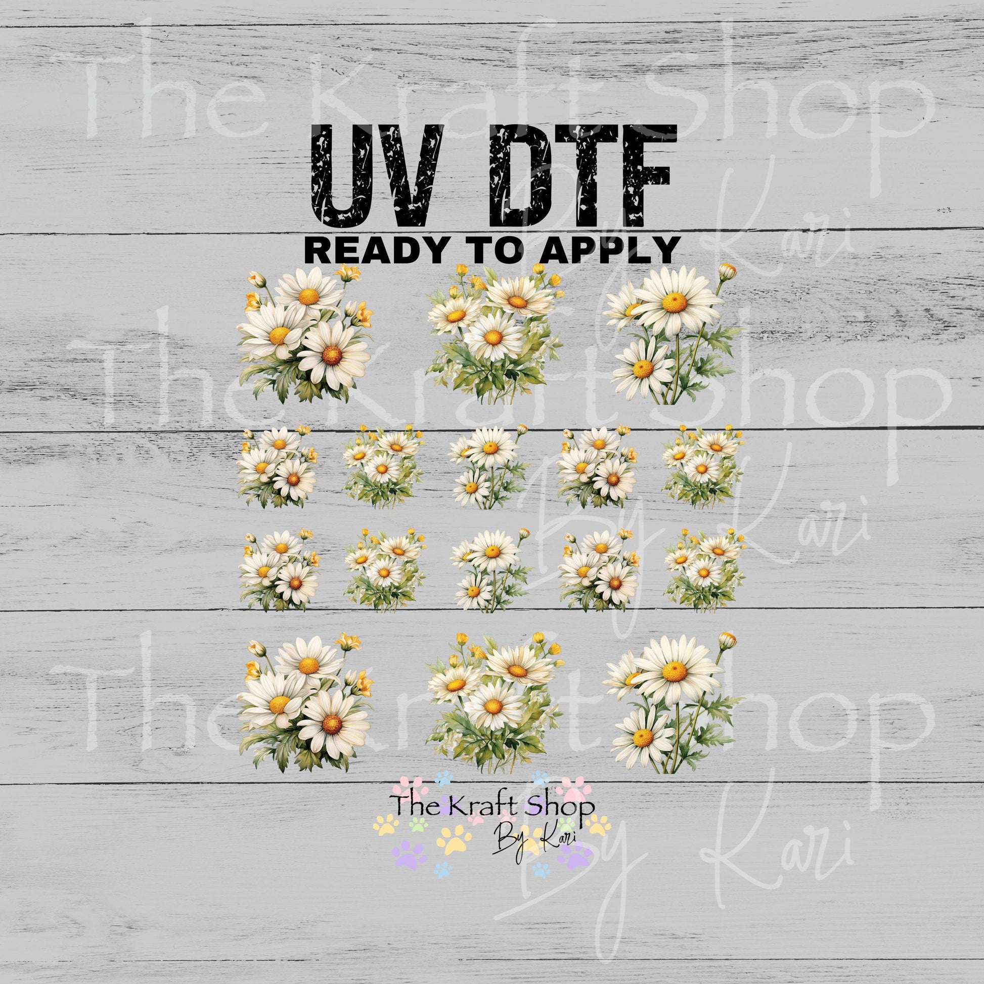 UV DTF Sticker print Daisy Element sheet Mixed Media decal #10367