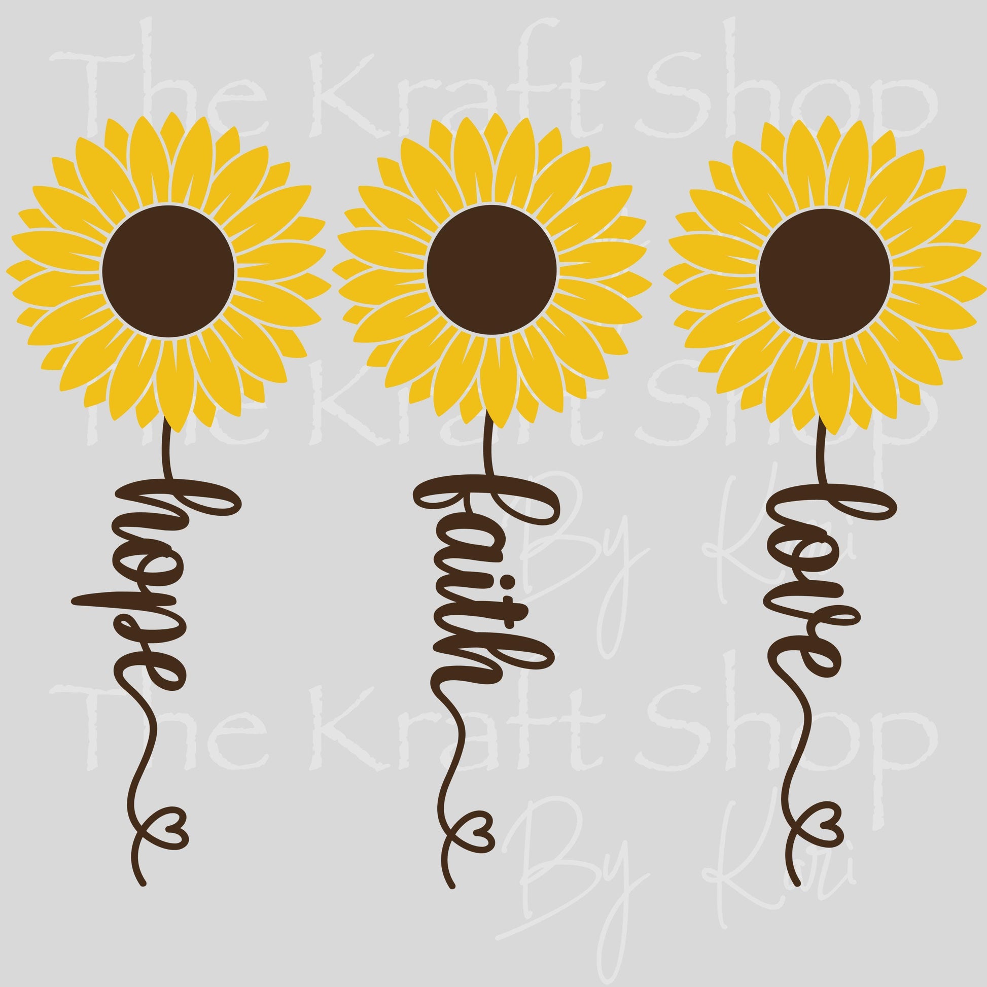 UV DTF Sticker print Faith Love or Hope Sunflower with words stem decal, tumbler decal, permanent sticker. #4585