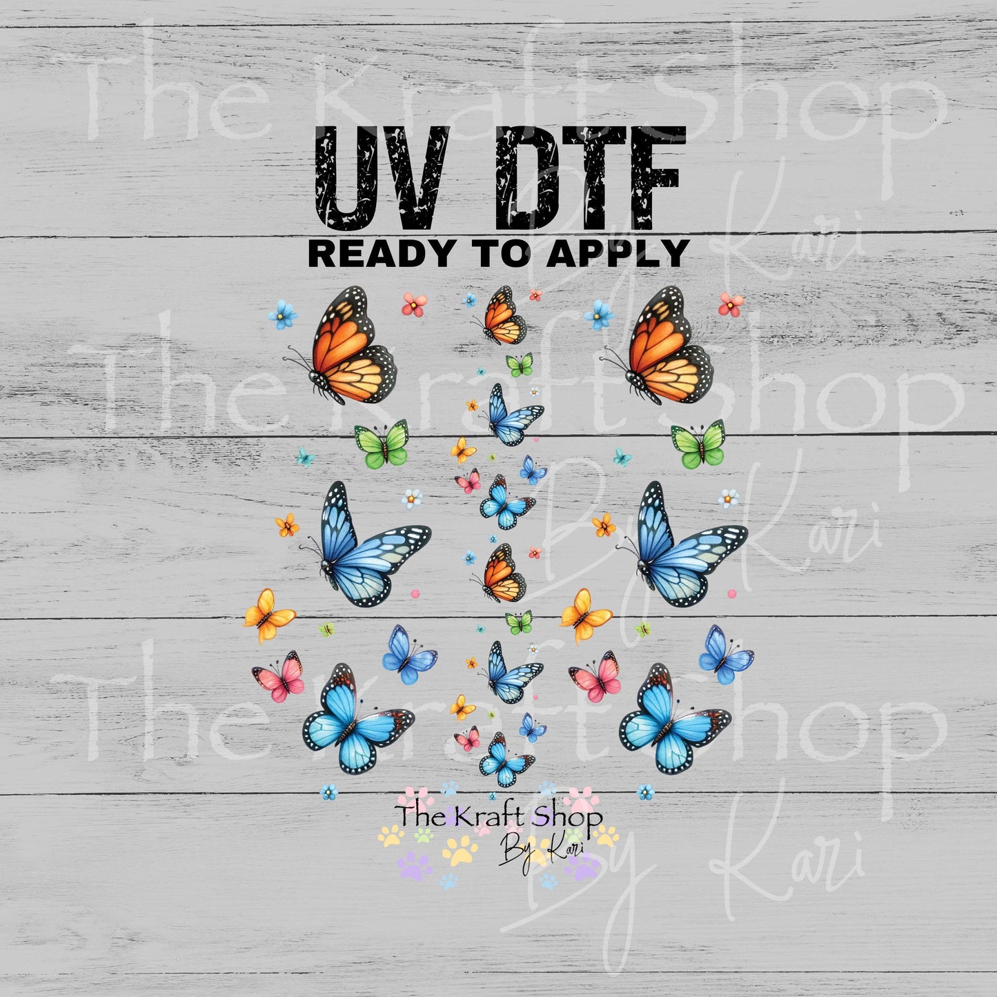 UV DTF Sticker print Butterflies and flowers mixed media Element sheet 8x8 decal #10378