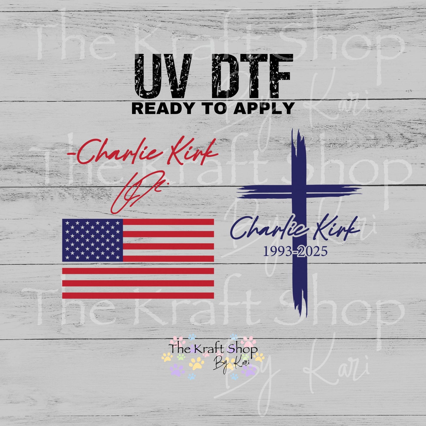 UV DTF Sticker print Charlie Kirk Bundle of 3pk Patriotic flag and cross decals, tumbler decal, permanent sticker.#2037