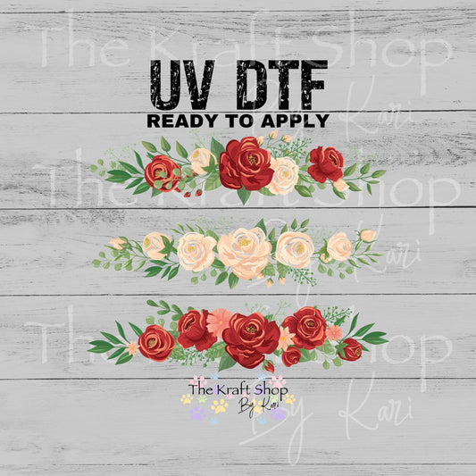 UV DTF Sticker print. Rose borders 3 pk Flower border bundle tumbler helper tumbler decal. Permanent sticker #10380