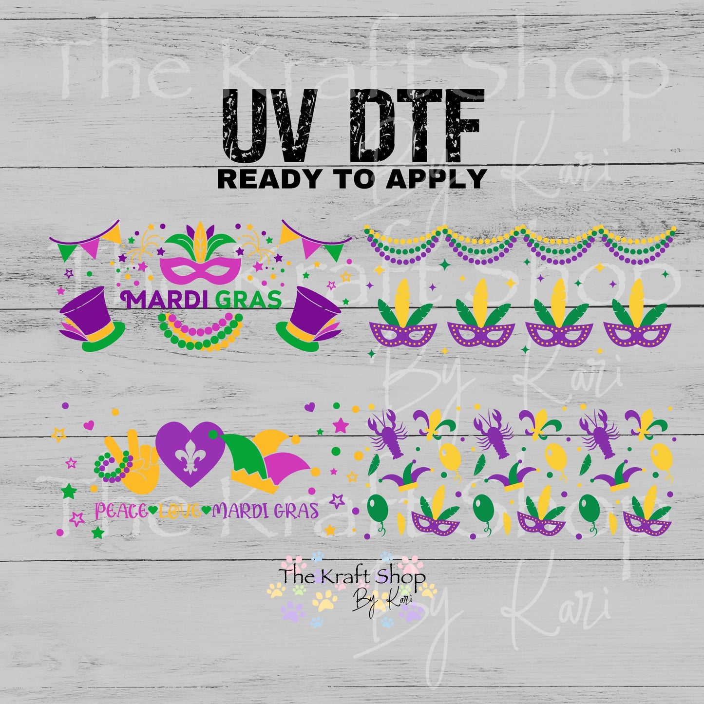 UV DTF Sticker print. Mardi Gras Glass Can wrap decal, glass can tumbler decal. UV wrap for glass can tumbler. #7638