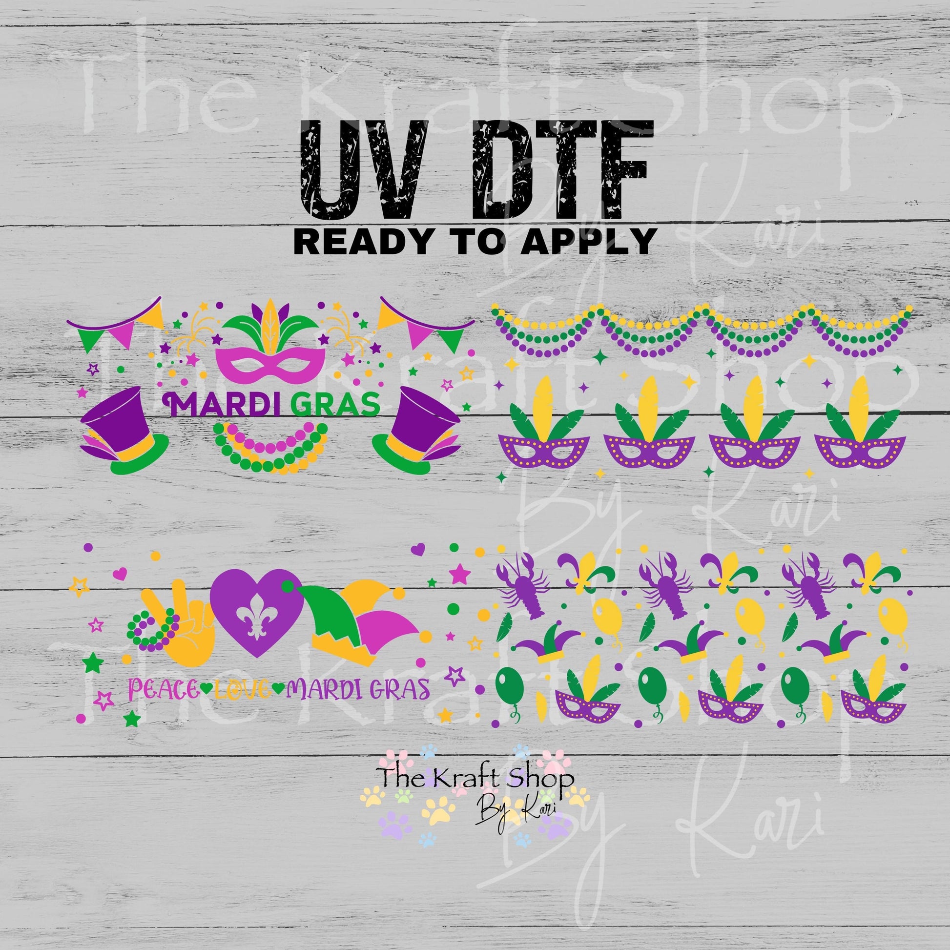 UV DTF Sticker print. Mardi Gras Glass Can wrap decal, glass can tumbler decal. UV wrap for glass can tumbler. #7638