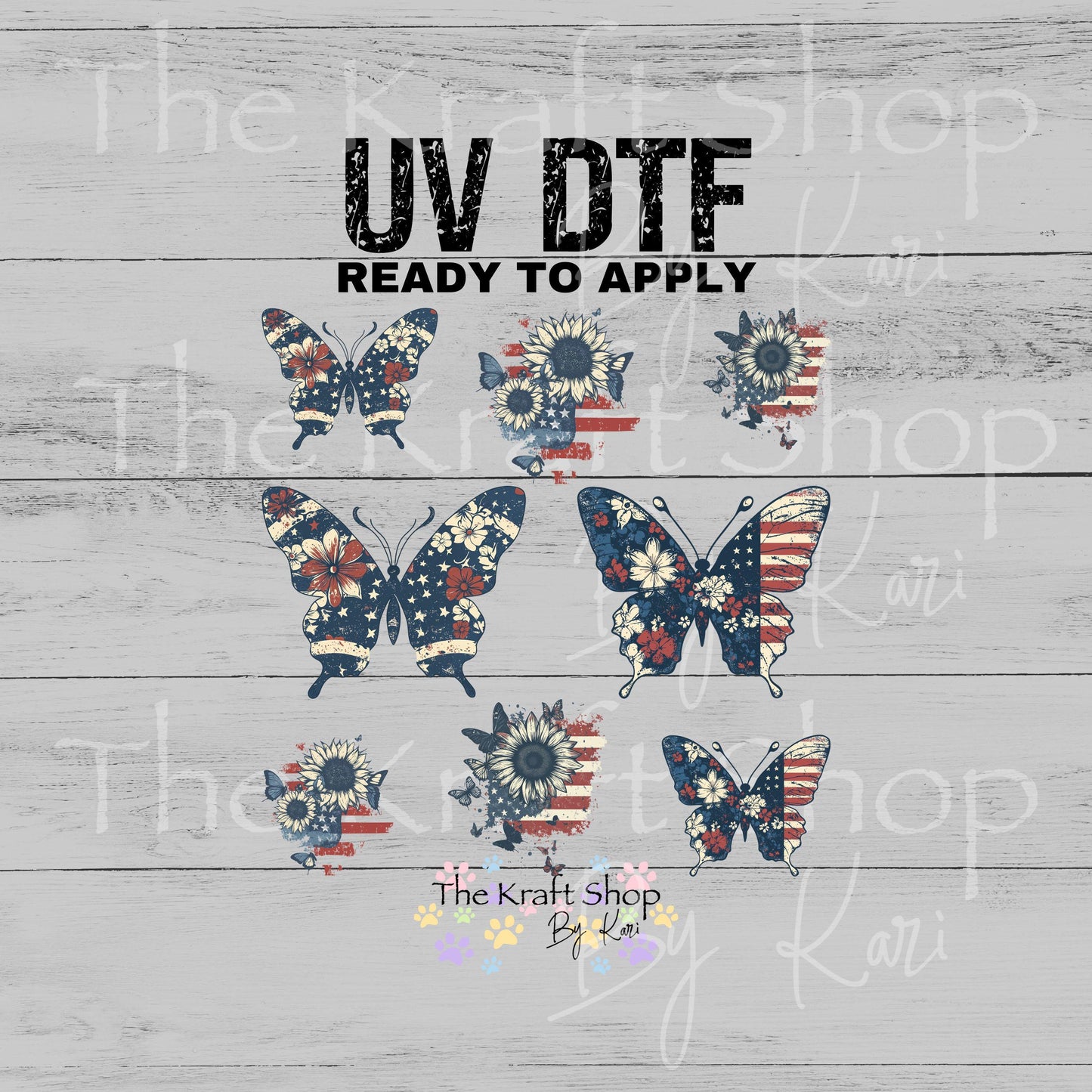 UV DTF Sticker print American Sunflower Butterflies mixed media Element sheet 8x8 decal #10386