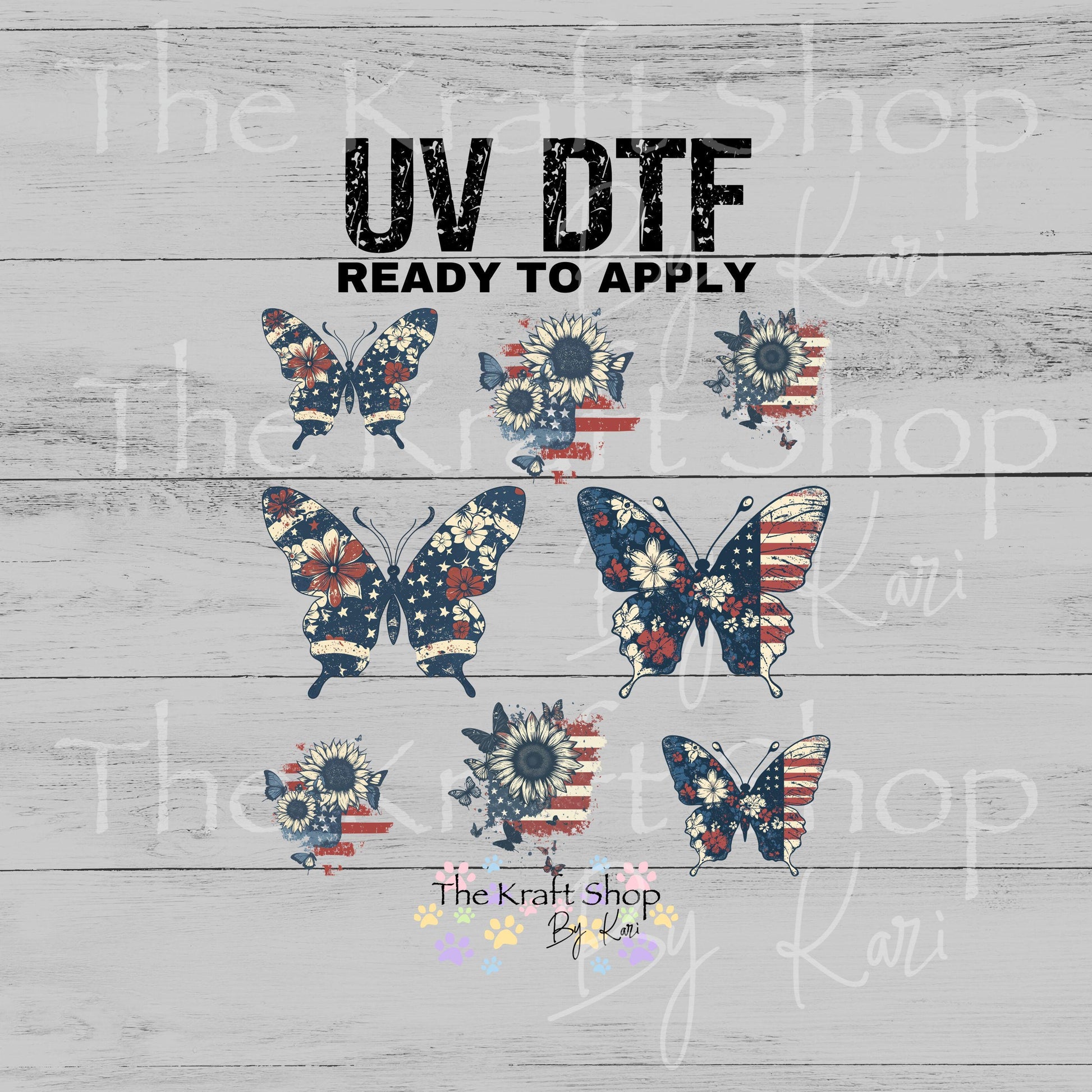UV DTF Sticker print American Sunflower Butterflies mixed media Element sheet 8x8 decal #10386