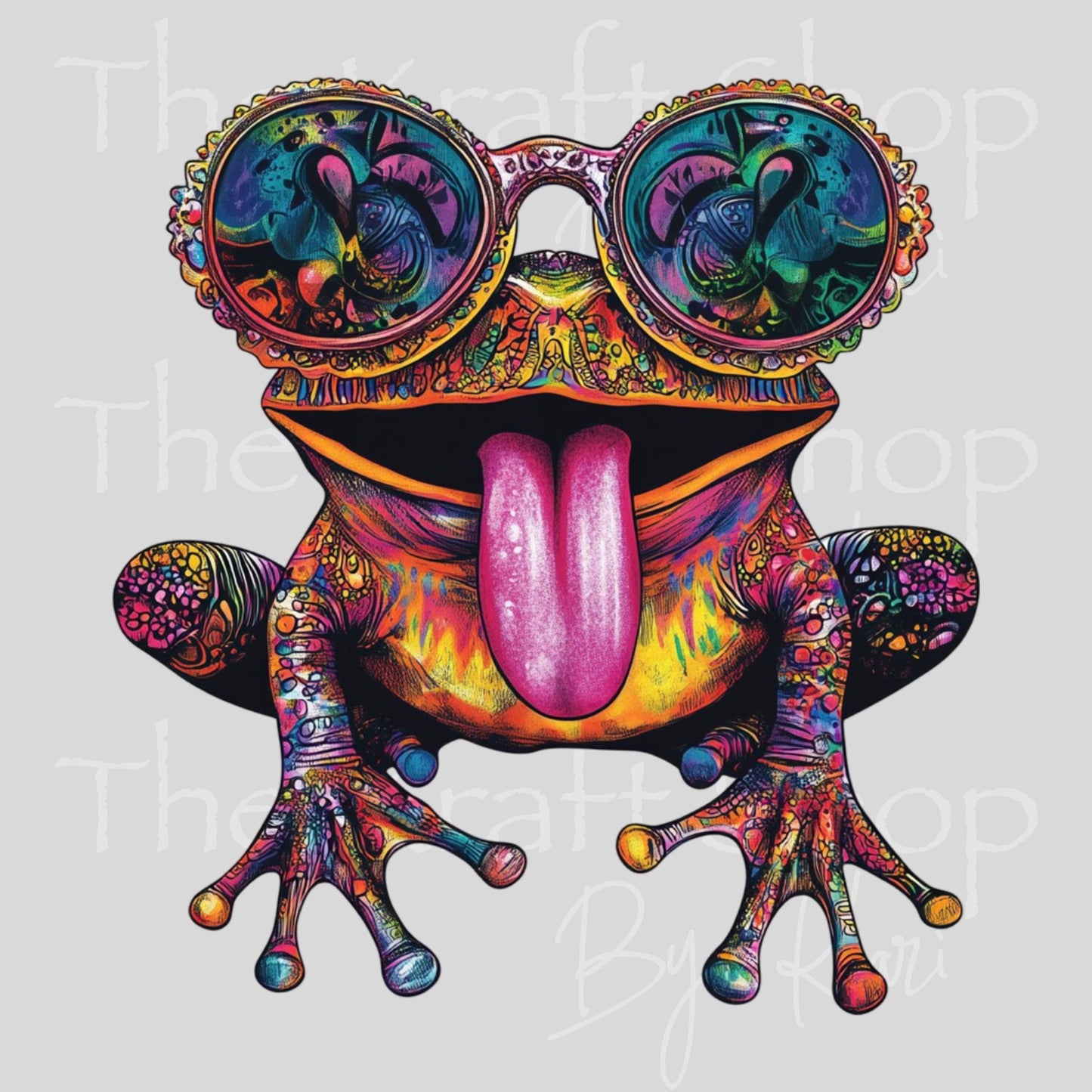 UV DTF Sticker print. Hippie Frog with sunglasses retro trippy decal, tumbler decal, permanent sticker. #1087