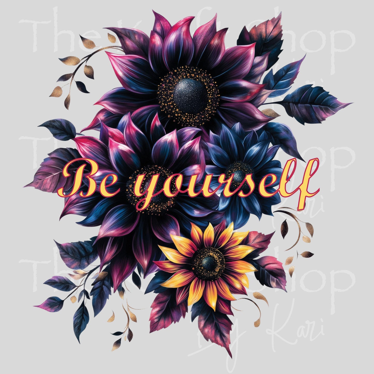 UV DTF Sticker print. Be Yourself black purple sunflower decal, tumbler decal, permanent sticker. #4589