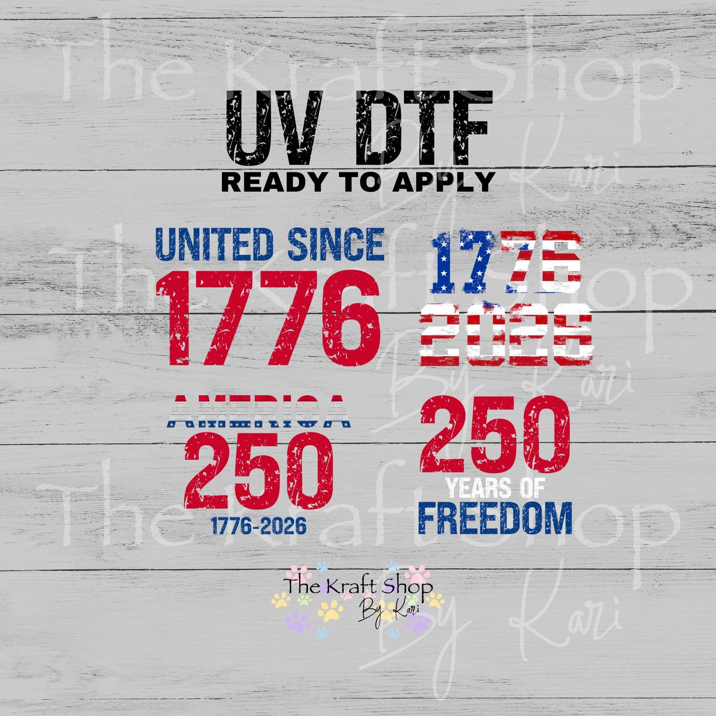 UV DTF Sticker prints. America 250 United since 1776 250 years of freedom Patriotic decals 4pk, permanent sticker.#7644