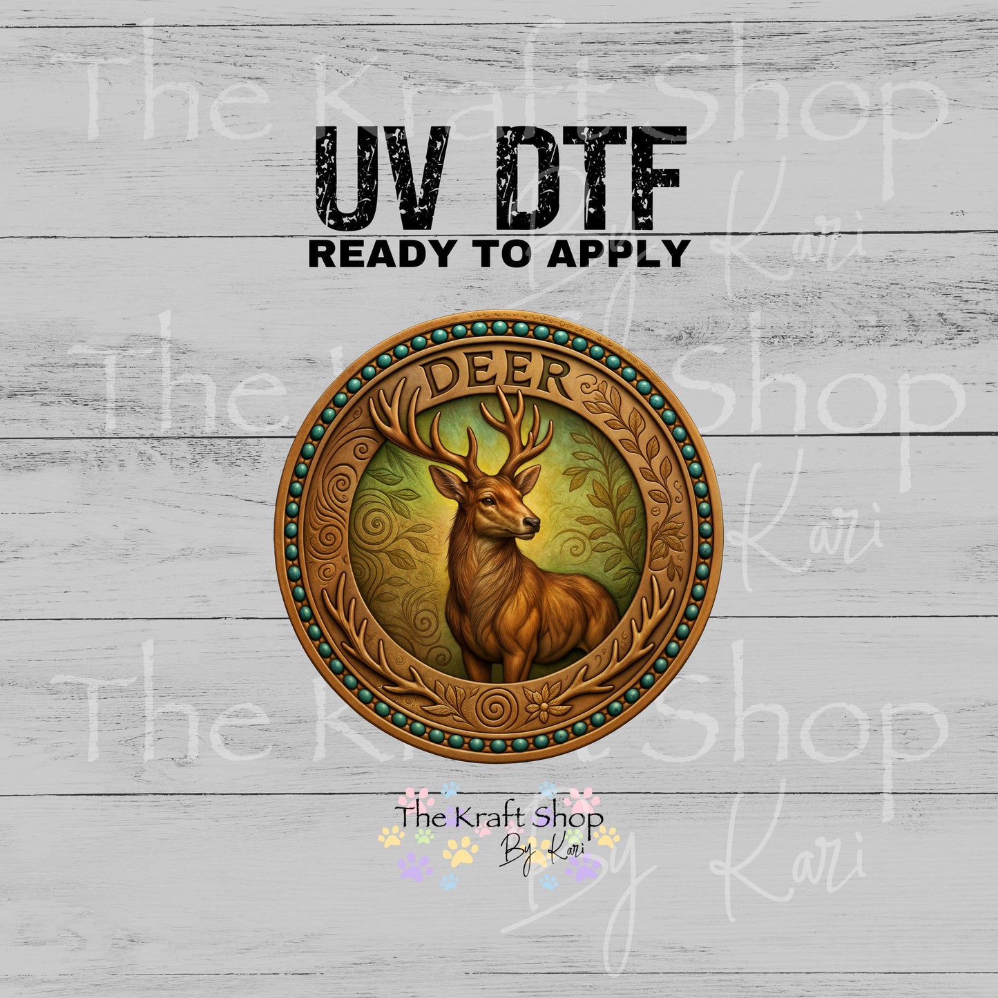 UV DTF Sticker print Gold deer plaque circle decal, tumbler decal, permanent sticker. #1088