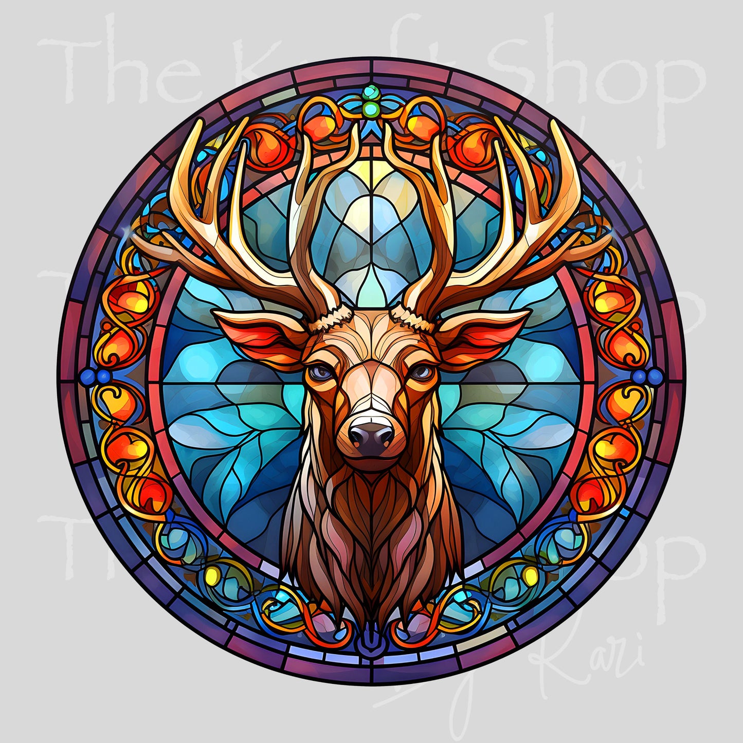 UV DTF Sticker print Stained glass deer circle decal, tumbler decal, permanent sticker. #1089