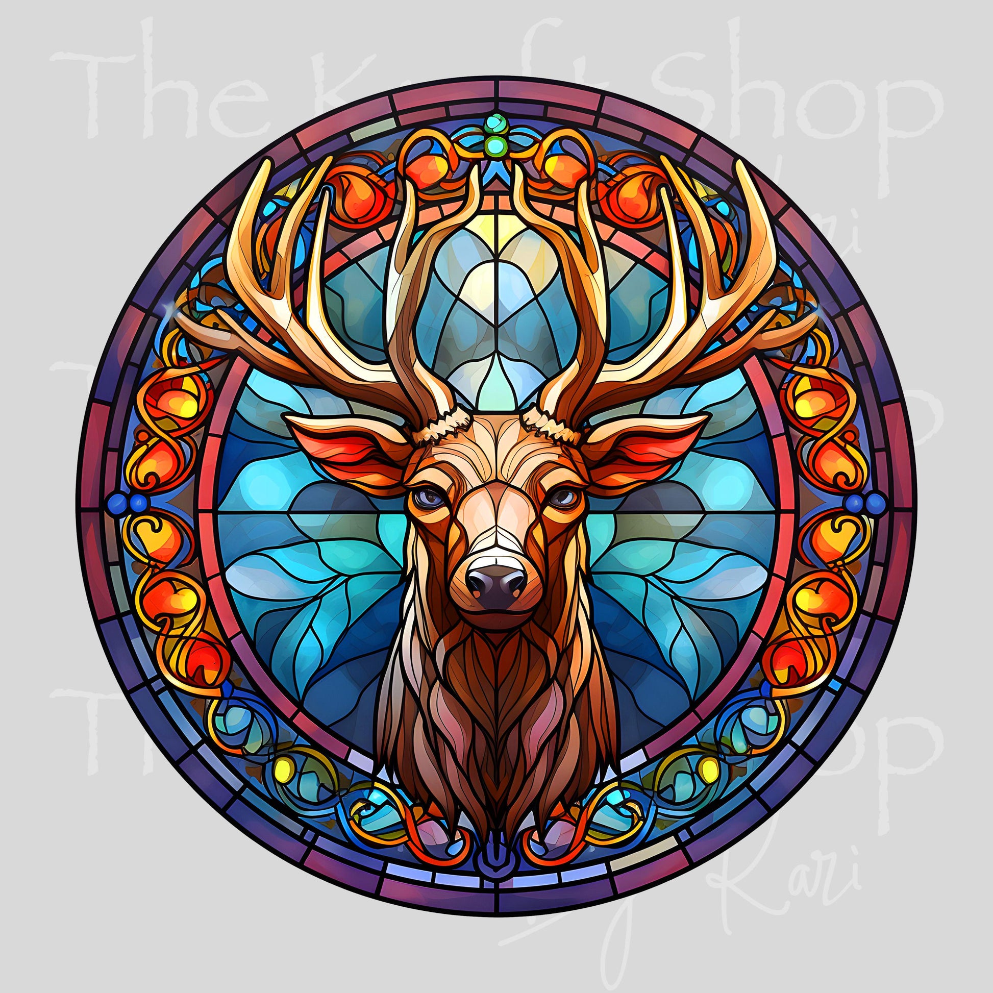 UV DTF Sticker print Stained glass deer circle decal, tumbler decal, permanent sticker. #1089