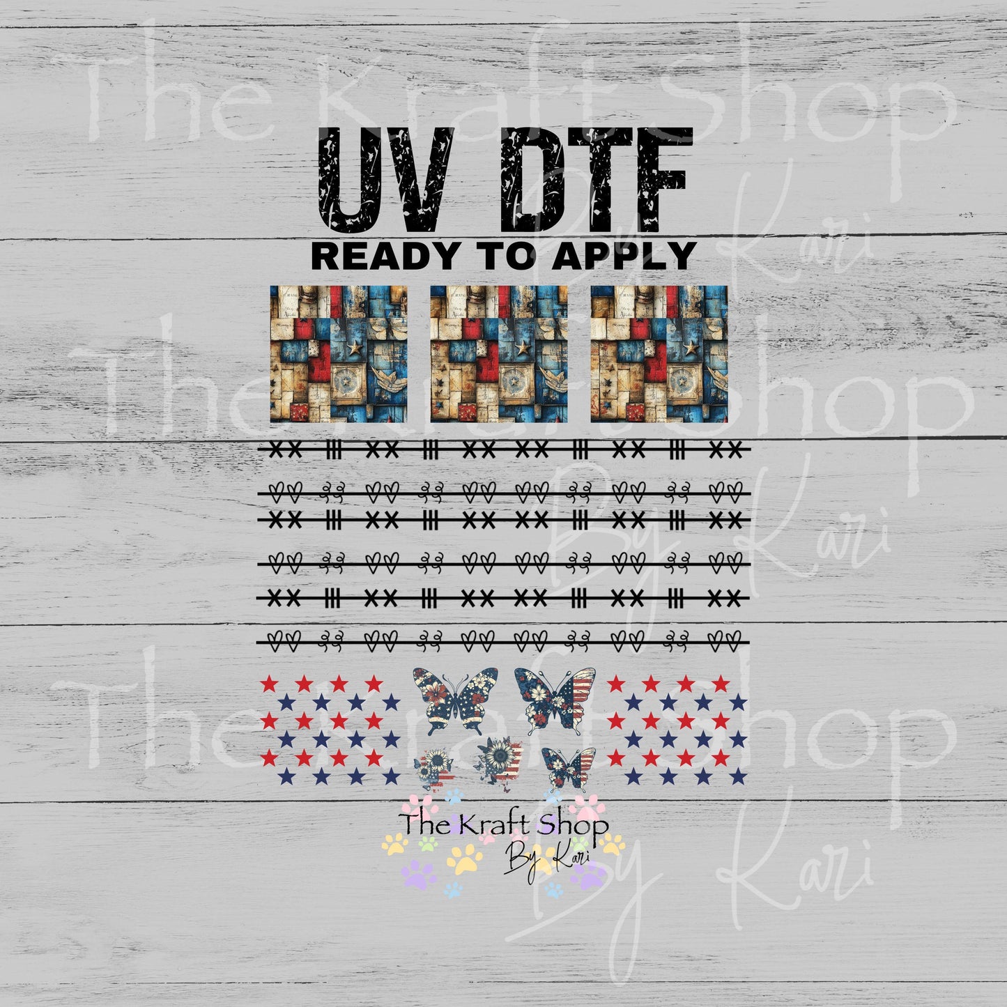 UV DTF Sticker print Patchwork Element Patriotic mixed media Element sheet 9x9 decal #10392