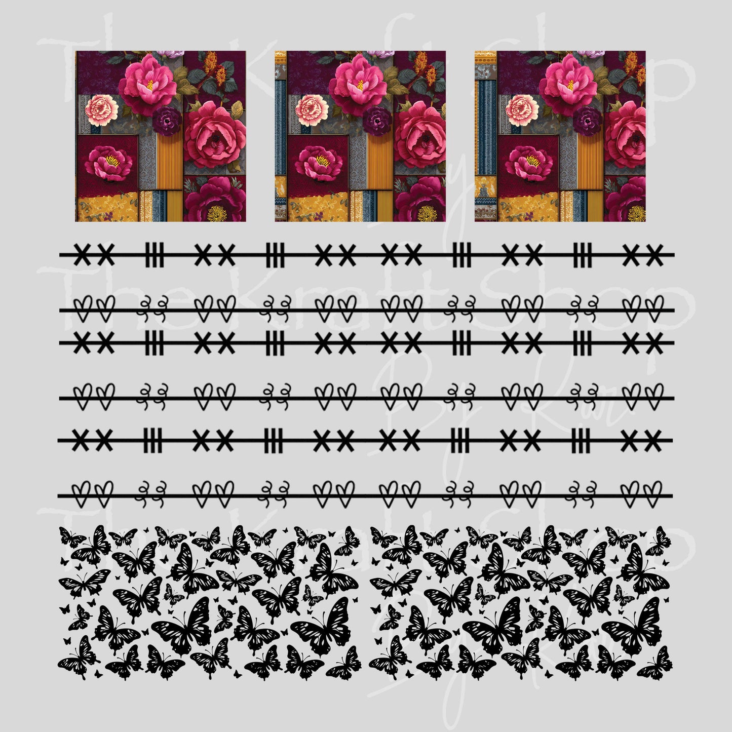 UV DTF Sticker print Patchwork Element Butterflies flowers mixed media Element sheet 9x9 decal #10398