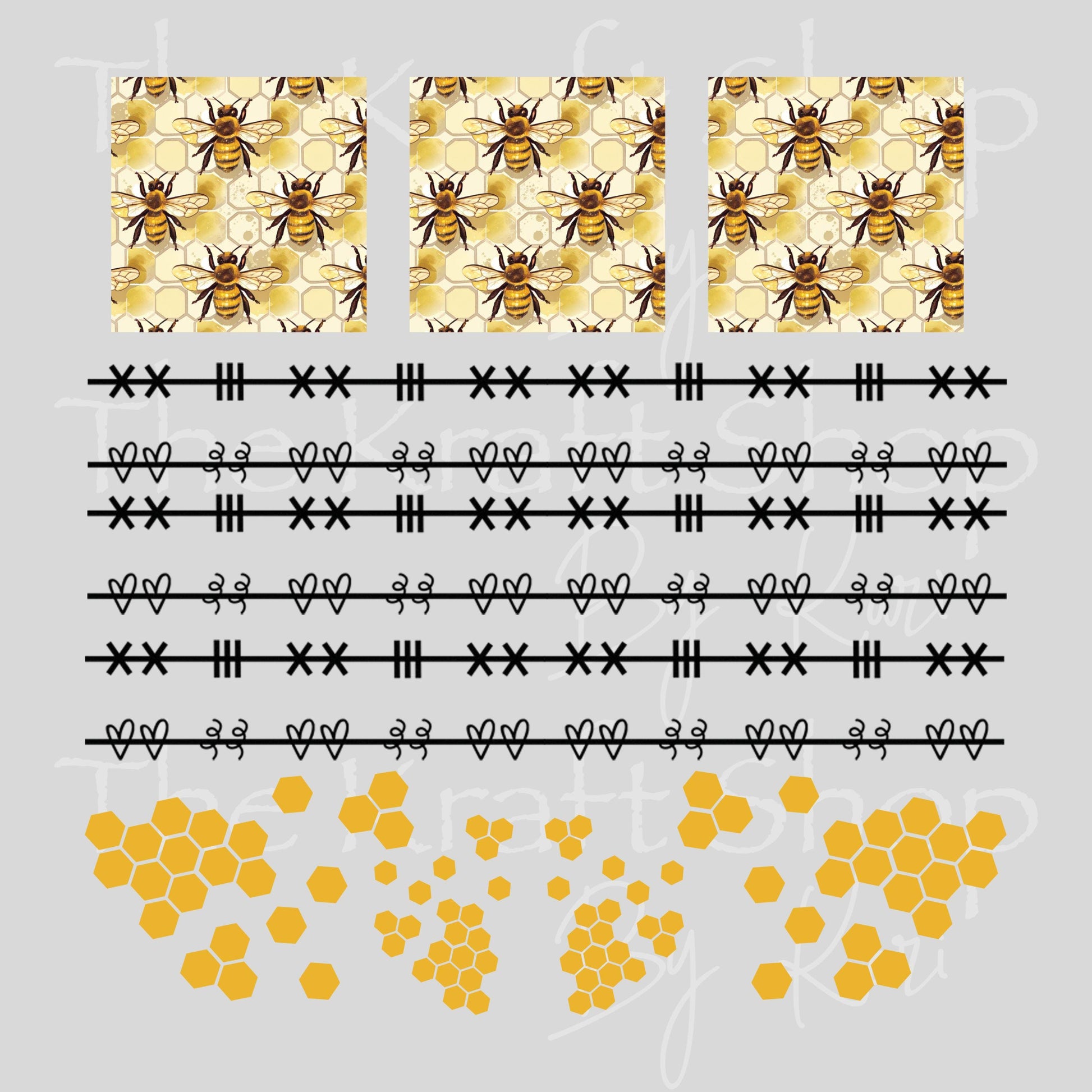 UV DTF Sticker print Patchwork Element Honey bees mixed media Element sheet 9x9 decal #10399