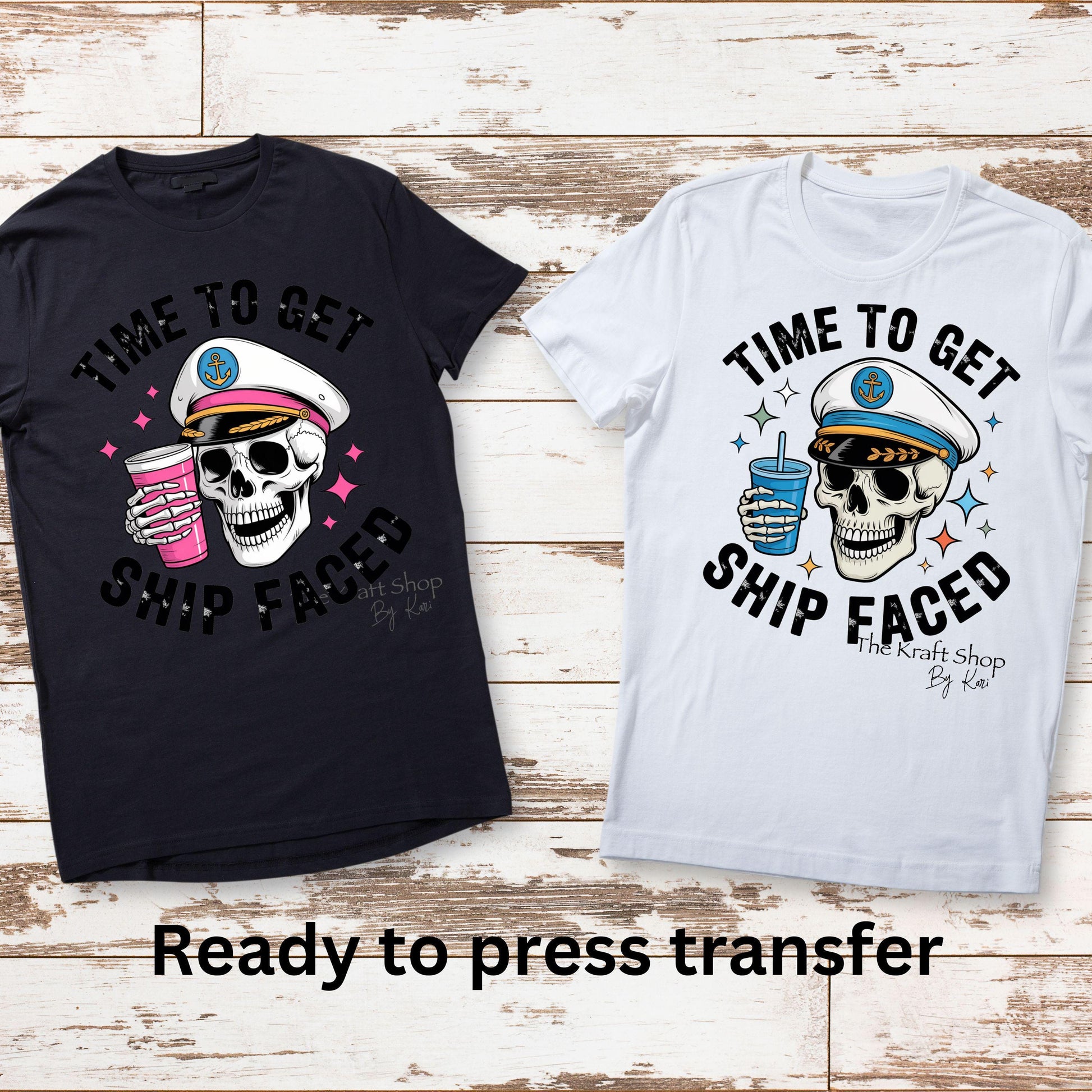 DTF ready to press transfer. Time to get ship faced skeleton cruise shirt transfer image . Direct to film heat press transfer #11600