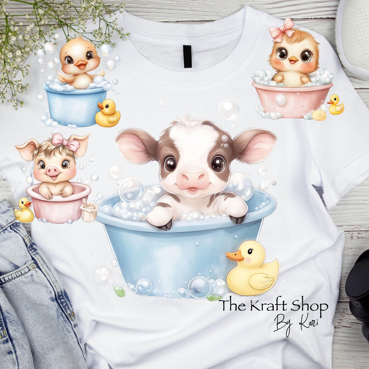 DTF ready to press transfer Baby Bath cute animals in a tub shirt transfer, DTF Print #11602
