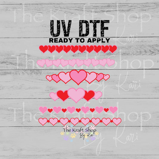 UV DTF Sticker print Filled hearts borders pink red mixed media bundle of Valentine's Day decals Element sheet 10 or 8 inches wide #7636