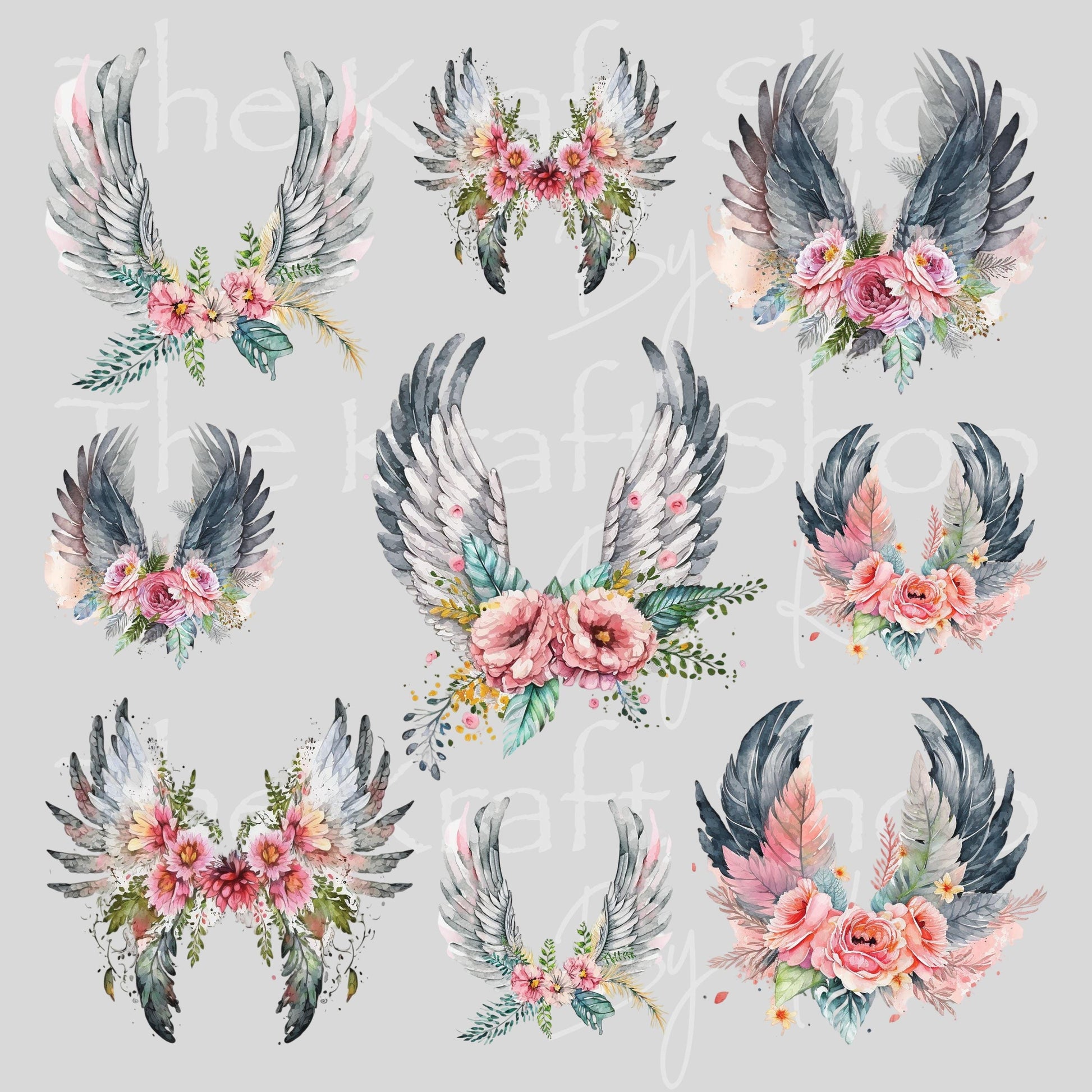 UV DTF Sticker print Floral angel wings element bundle of decals sheet 10x10 decal #10382