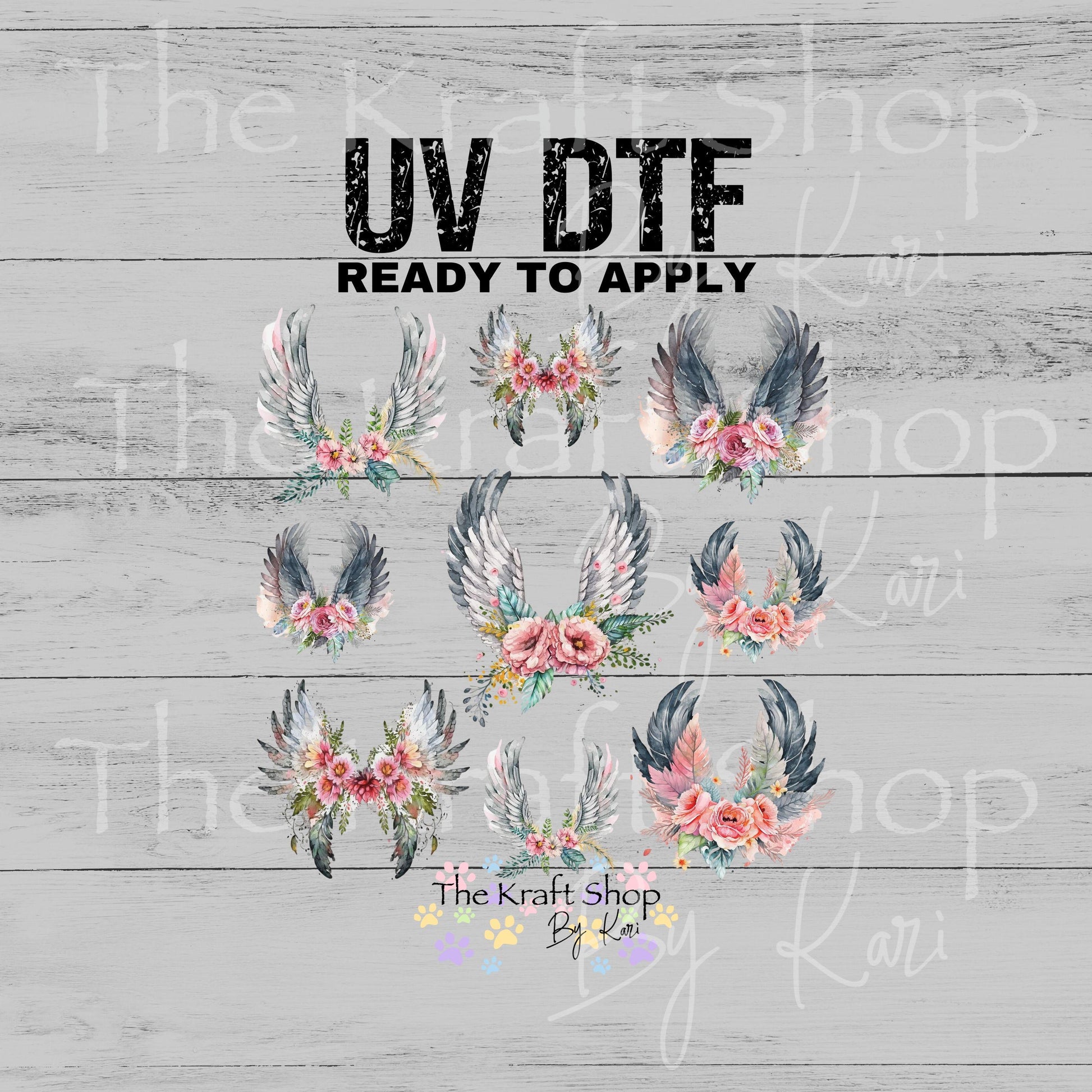 UV DTF Sticker print Floral angel wings element bundle of decals sheet 10x10 decal #10382