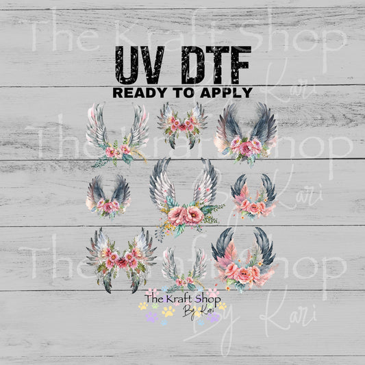 UV DTF Sticker print Floral angel wings element bundle of decals sheet 10x10 decal #10382