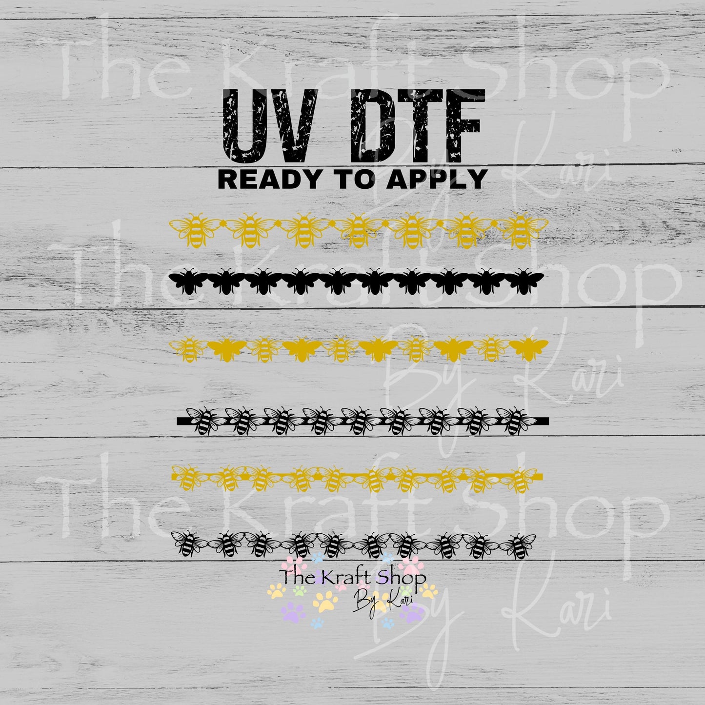 UV DTF Sticker print Bee borders Black and Gold mixed media bundle Element sheet #10384