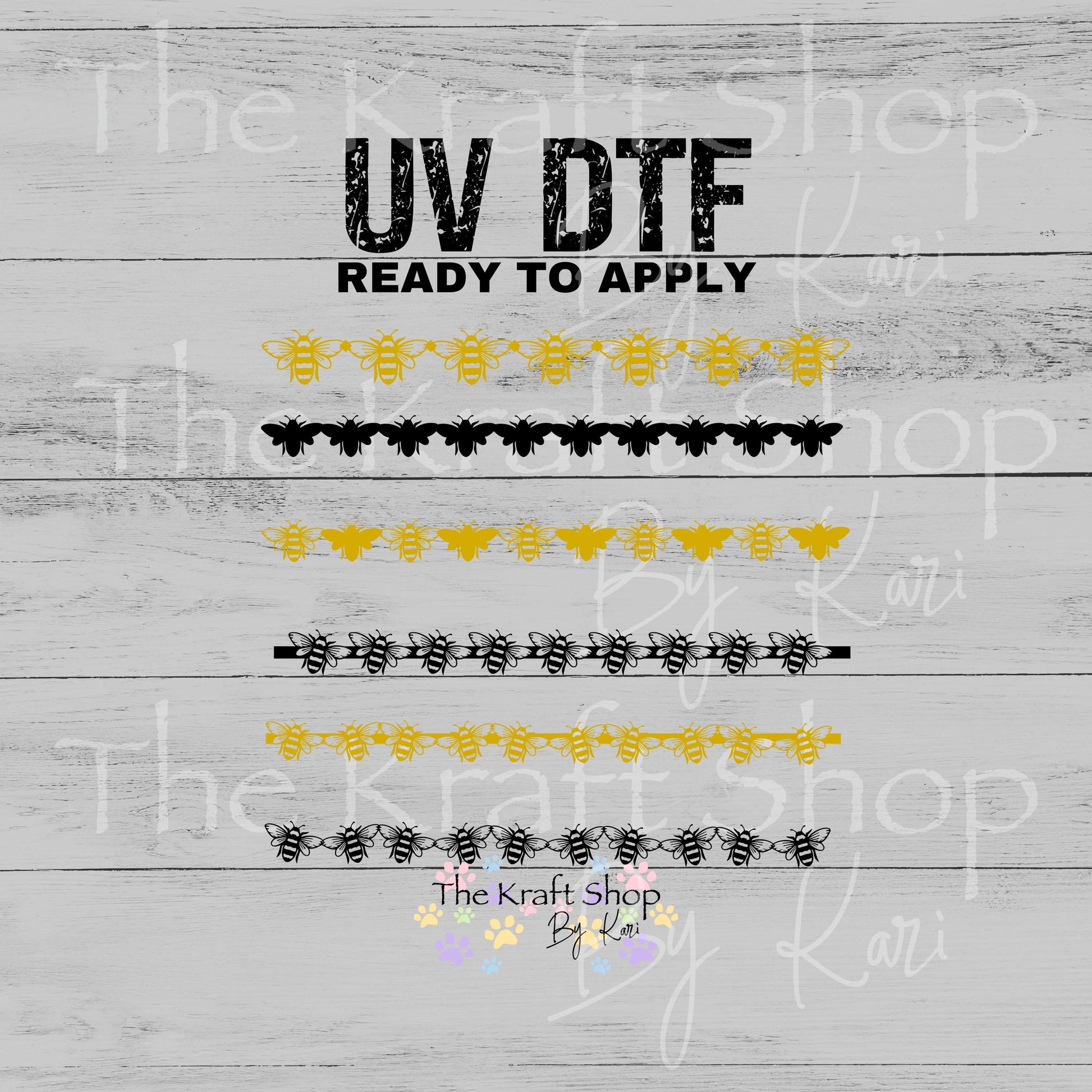 UV DTF Sticker print Bee borders Black and Gold mixed media bundle Element sheet #10384