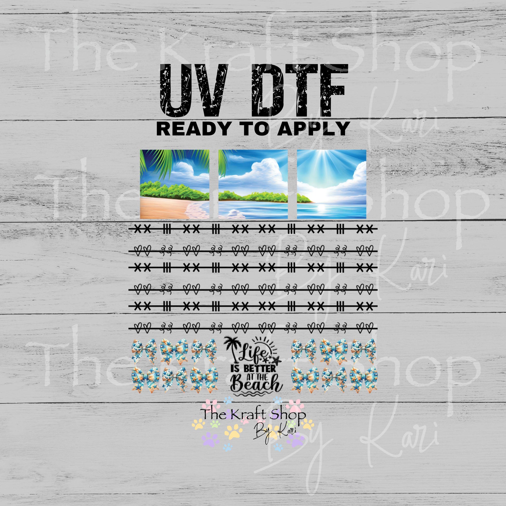 UV DTF Sticker print Patchwork Element Beach and bows mixed media Element sheet 9x9 decal #10400