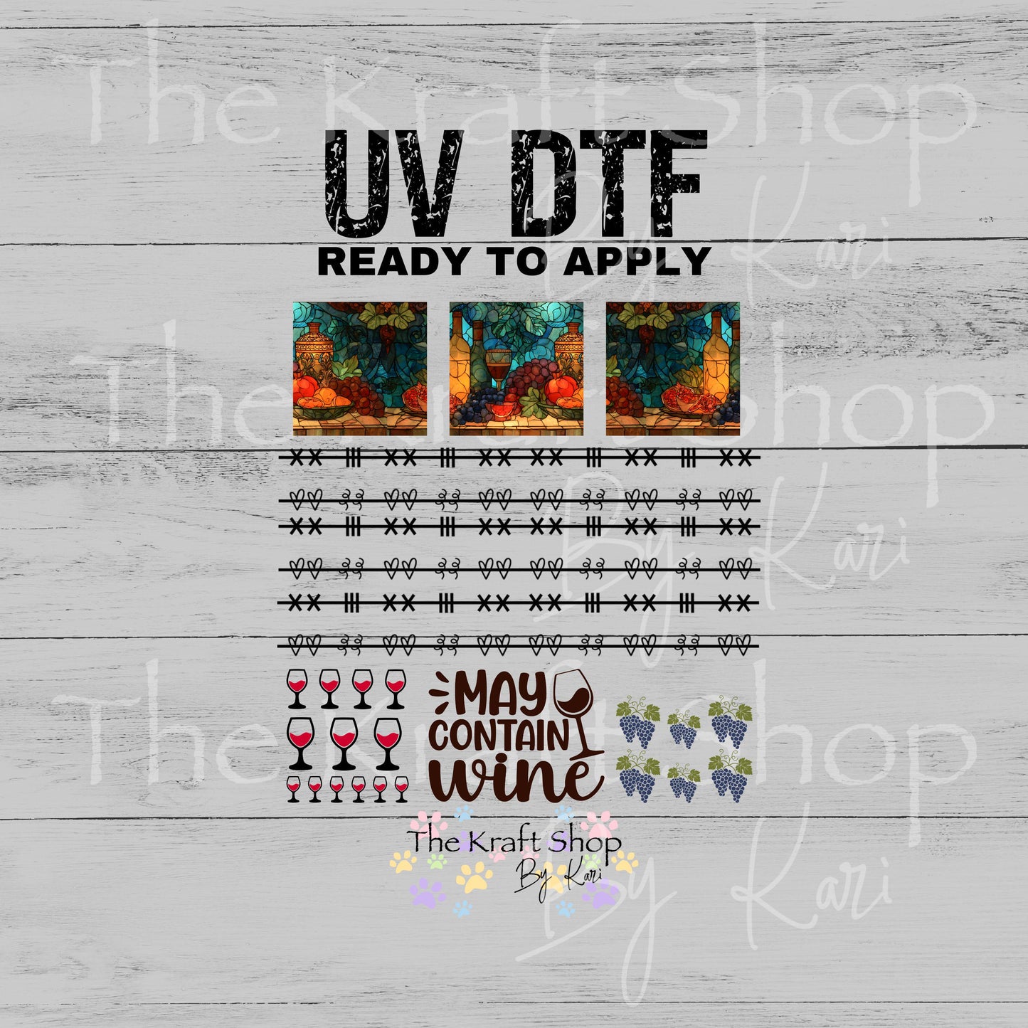 UV DTF Sticker print Patchwork Element Wine and elements mixed media Element sheet 9x9 decal #10401