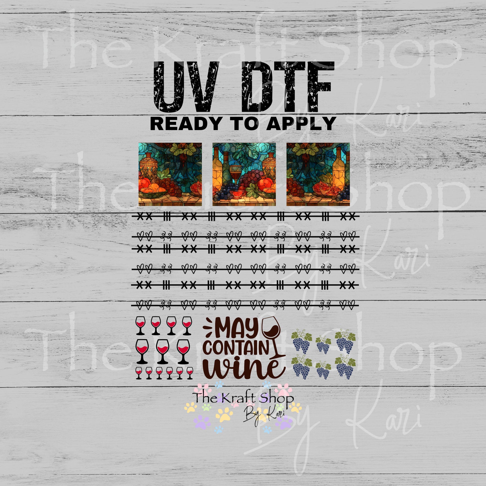 UV DTF Sticker print Patchwork Element Wine and elements mixed media Element sheet 9x9 decal #10401